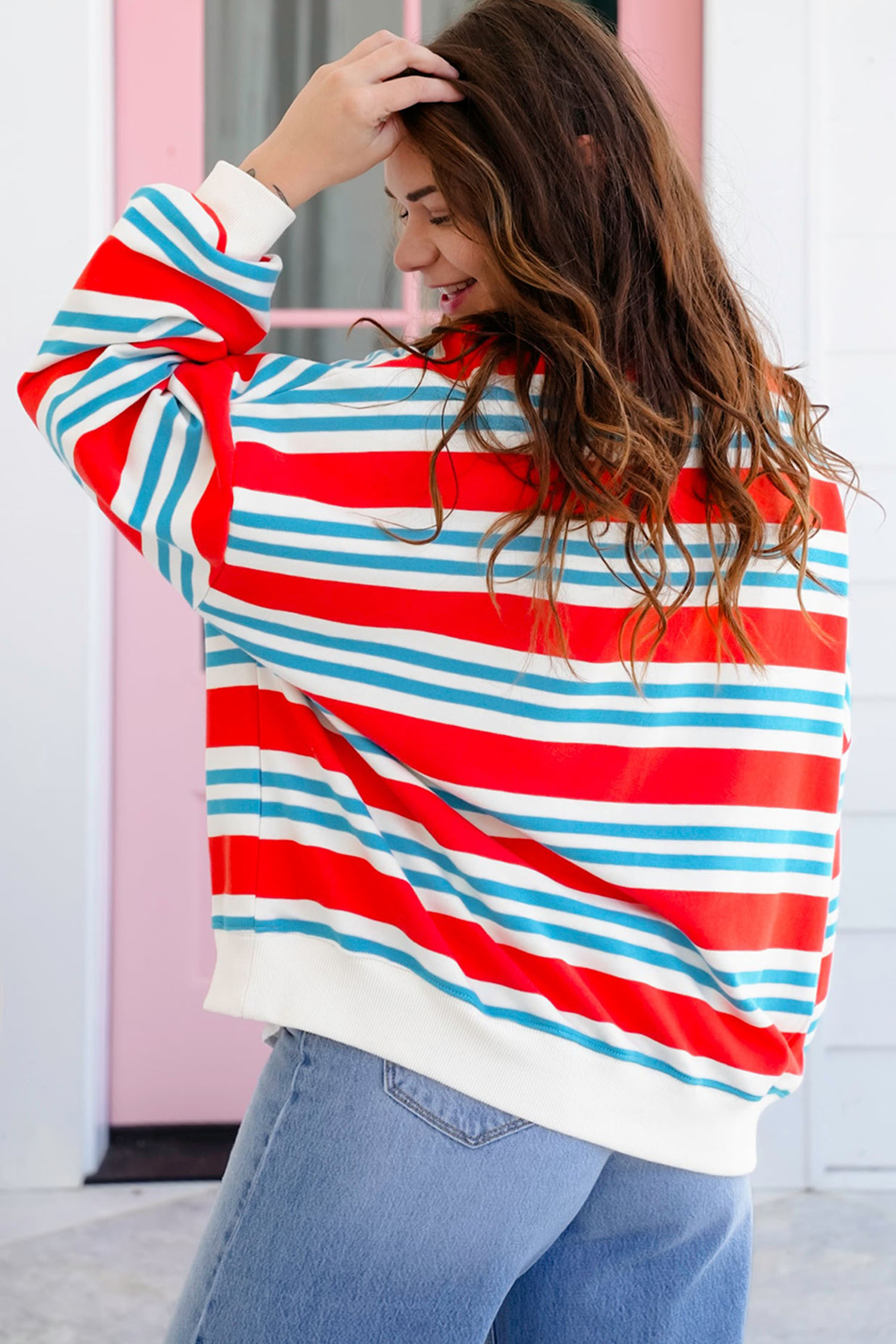 Women's Long Sleeve Sweatshirt, Trendy Striped Daily Wear - Detail View 6