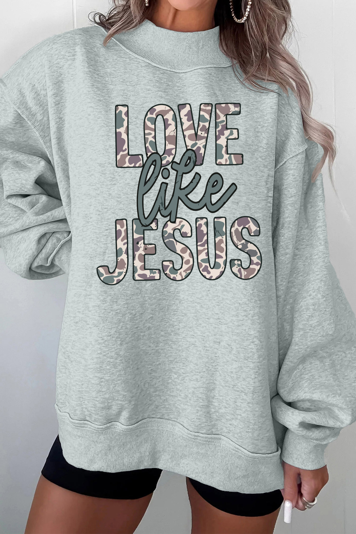 Faith Inspired Mock Neck Top, Women's Casual Gray Sweatshirt - Detail View 5