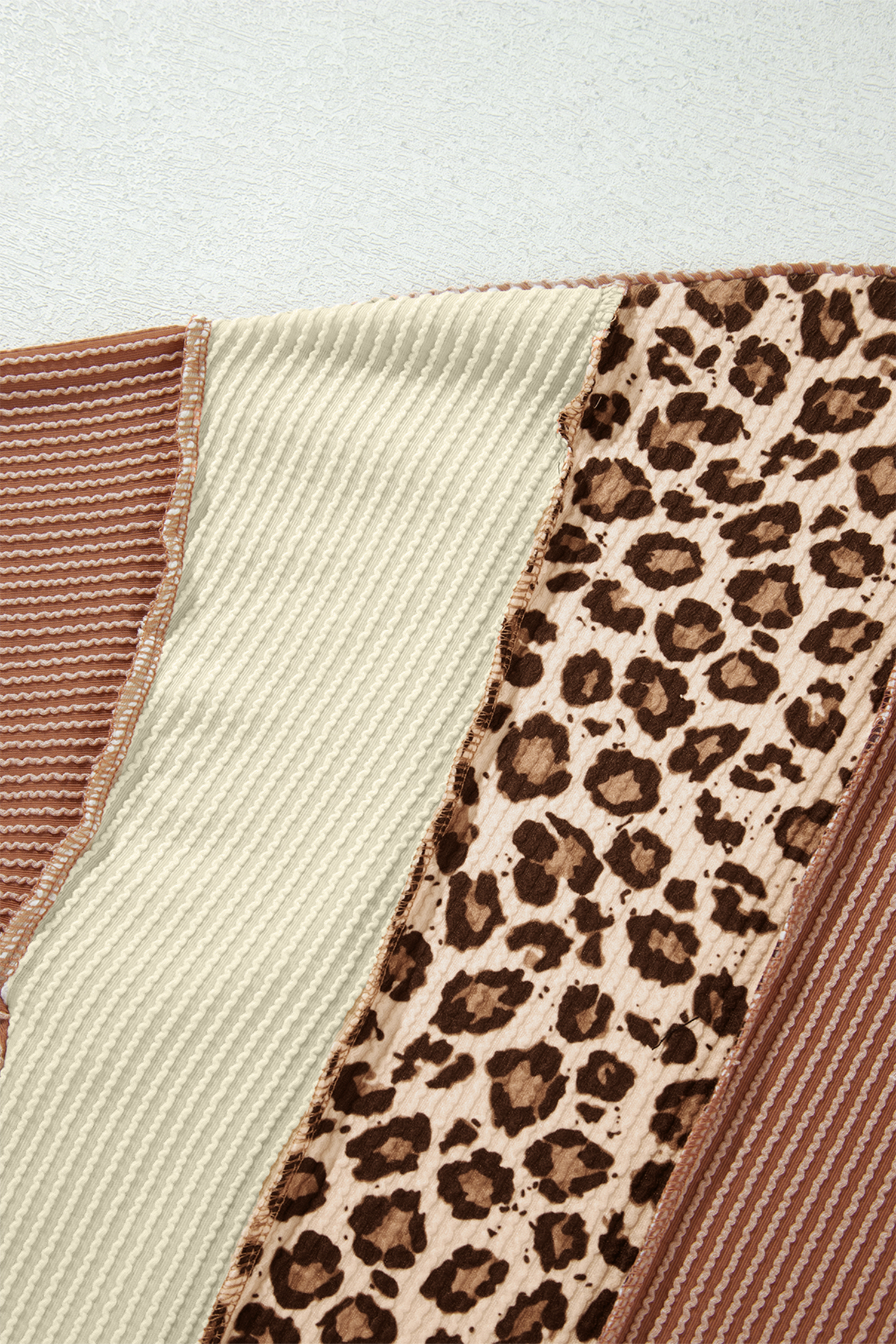 Leopard Print Long Sleeve Top, Chic Colorblock Ribbed Sweater - Detail View 8