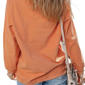Women's Pumpkin Sweatshirt, Casual Embroidered Orange Pullover - Main View