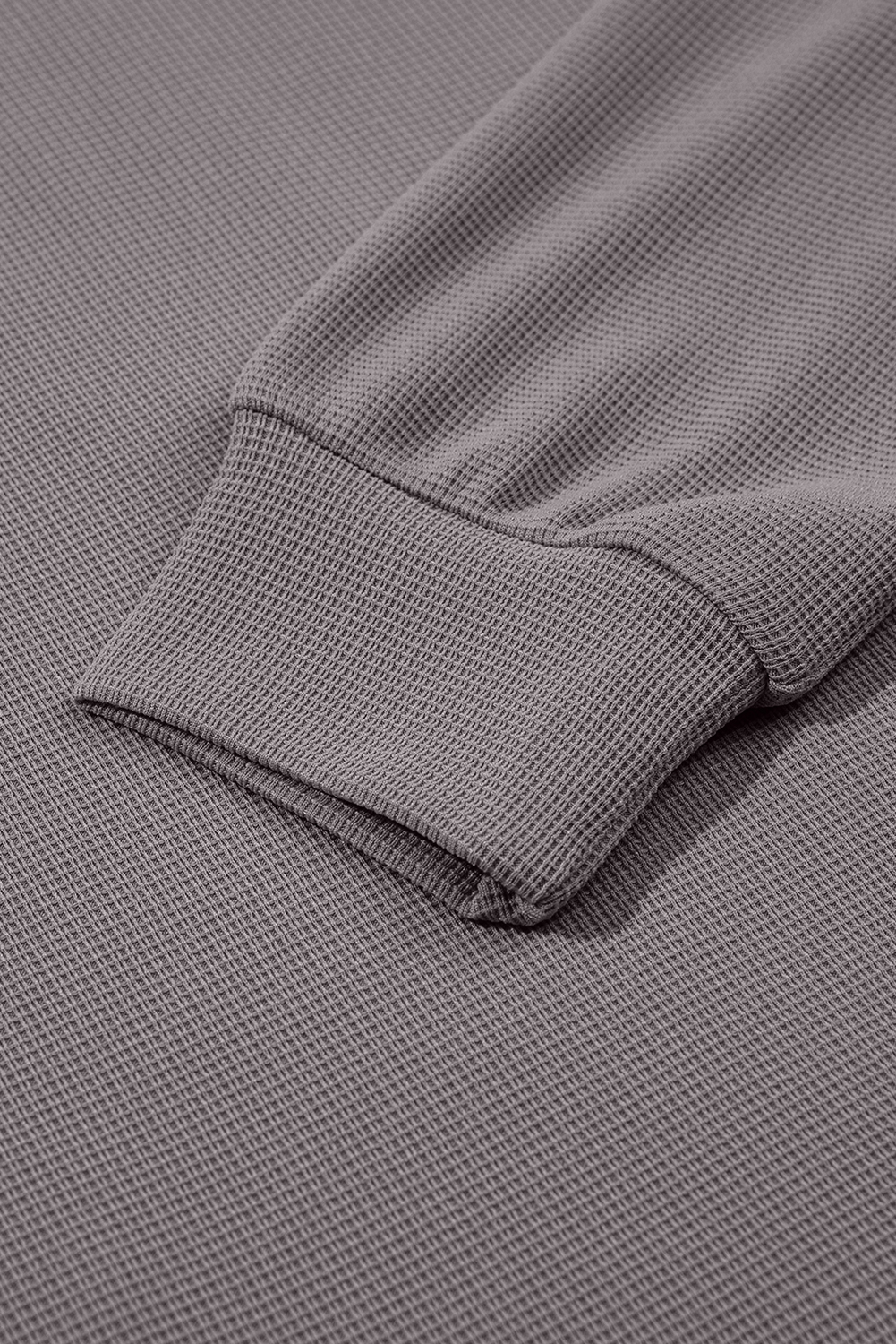 Waffle Knit Half Zip Pullover, Cozy Gray Long Sleeve Shirt - Detail View 11