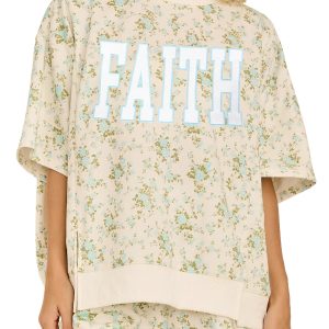 Women's Floral Faith Short Set, Casual Summer Lounge Outfit - Main View