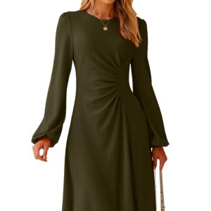 Elegant Fit and Flare Midi Dress, Womens Office Wear - Main View