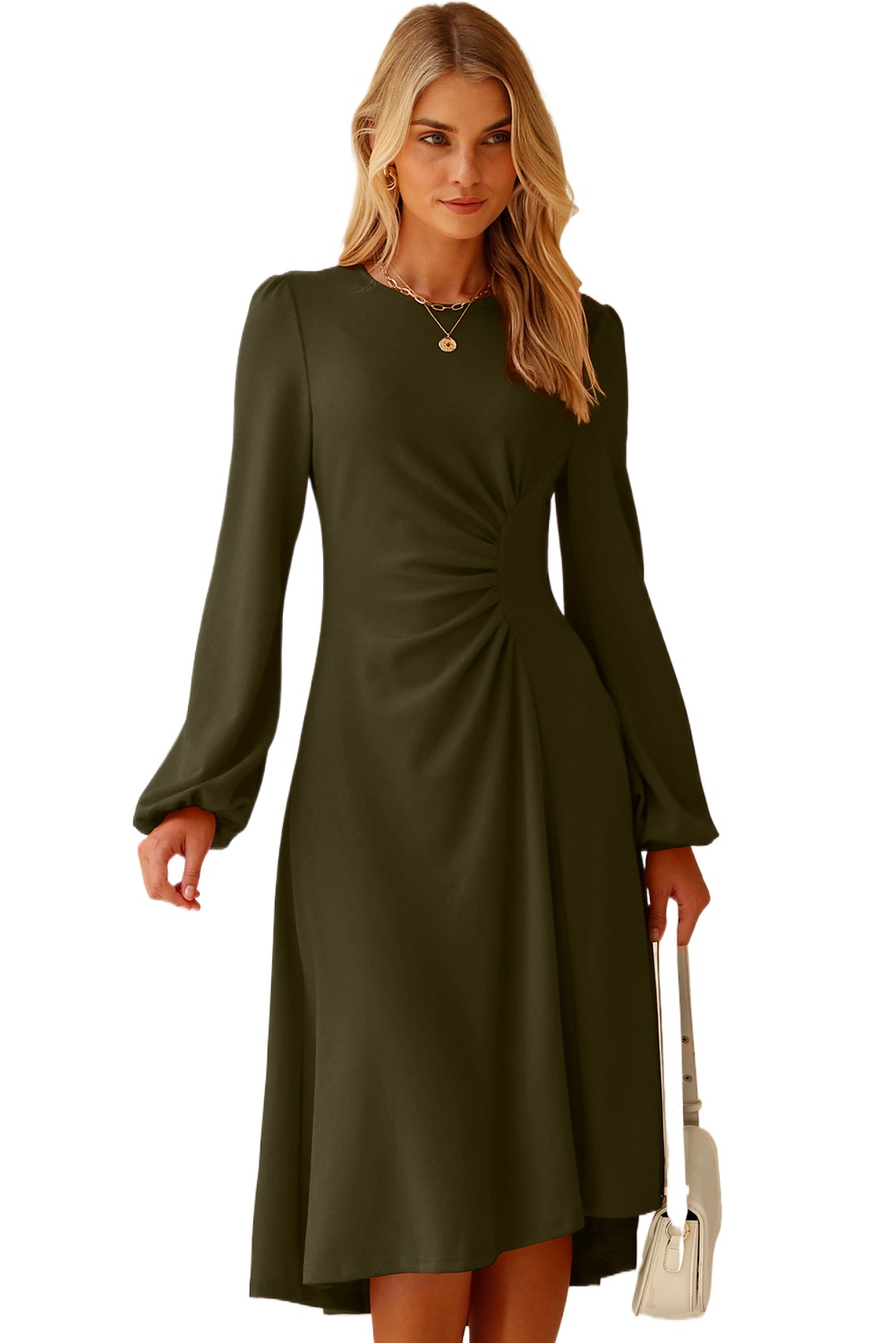 Elegant Fit and Flare Midi Dress, Womens Office Wear - Main View