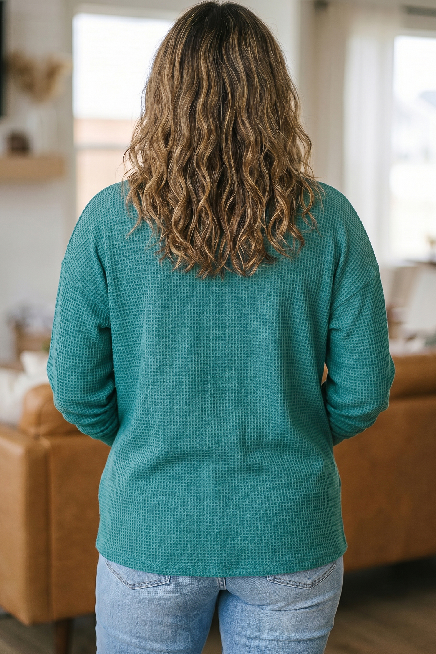 Lapis V Neck Cardigan, Textured Waffle Knit Casual Sweater - Detail View 2