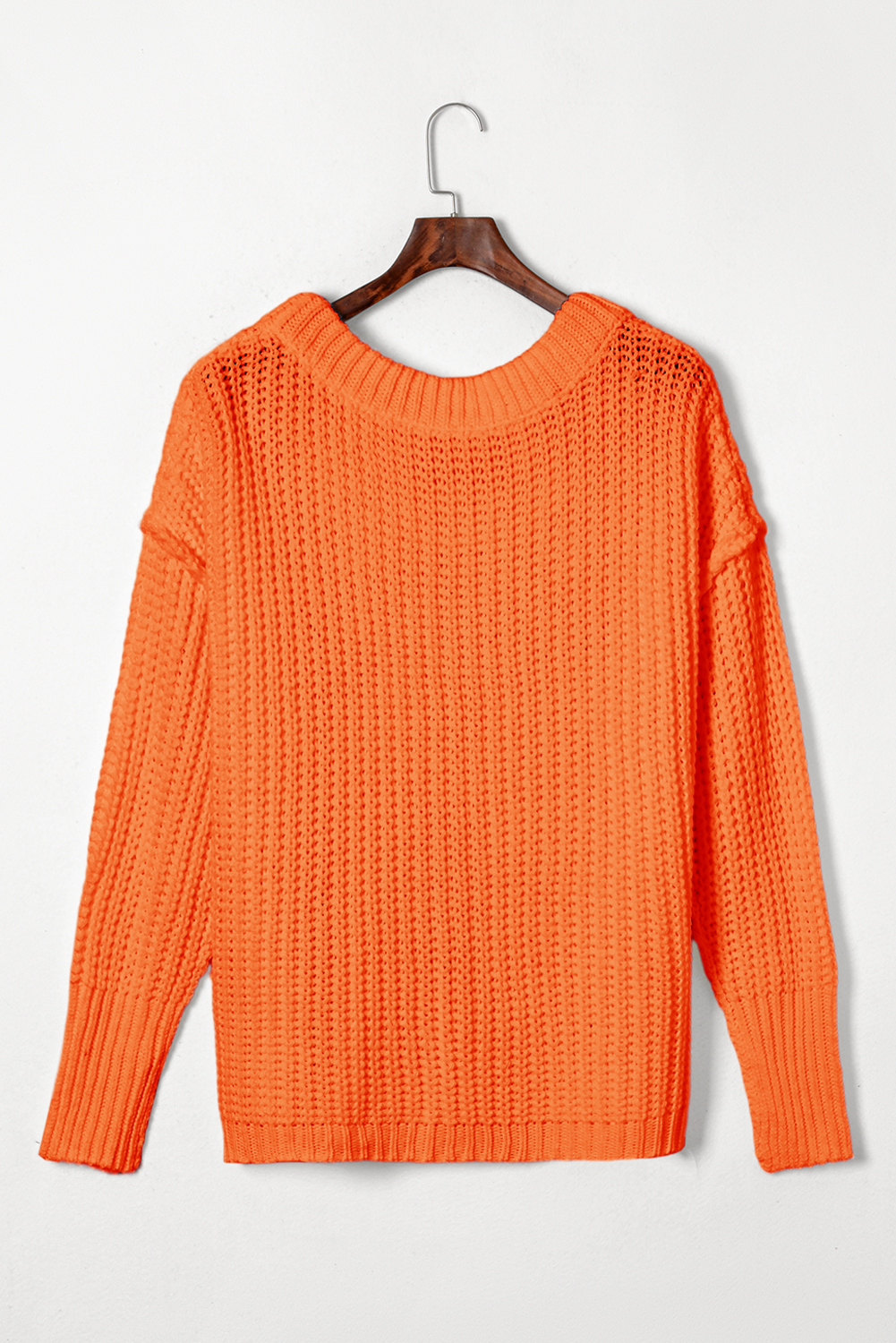 Casual Ribbed Knit Sweater, Women's Fall Slouchy Pullover - Detail View 6