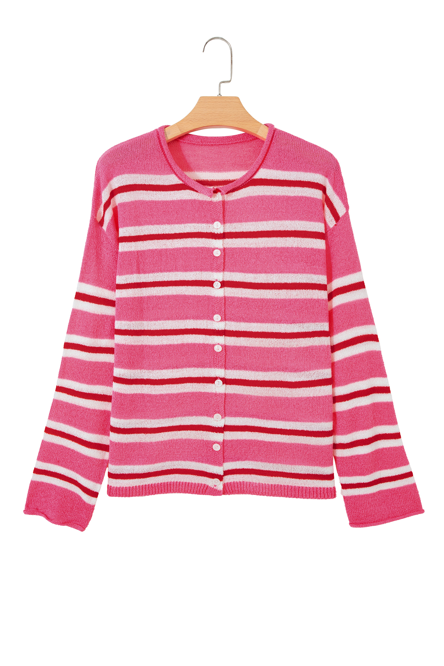 Women's Casual Striped Cardigan, Relaxed Fit Button Up Knit - Detail View 6