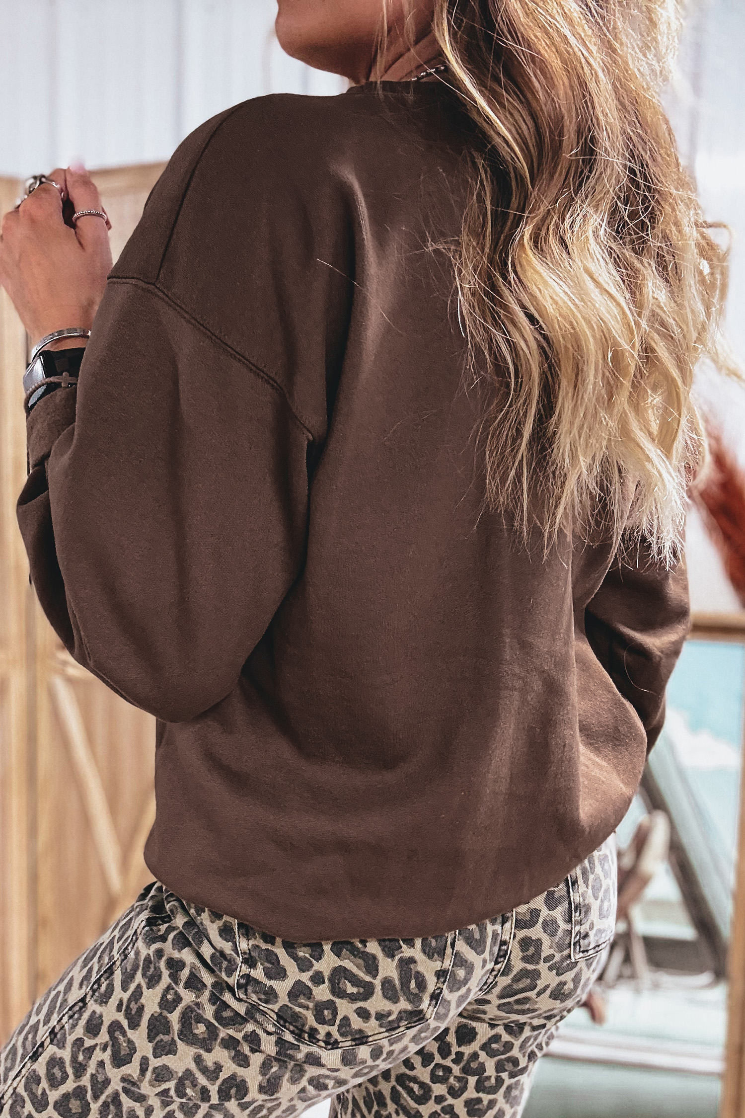 Graphic Patchwork Sweatshirt, Western Style Fall Pullover - Detail View 2