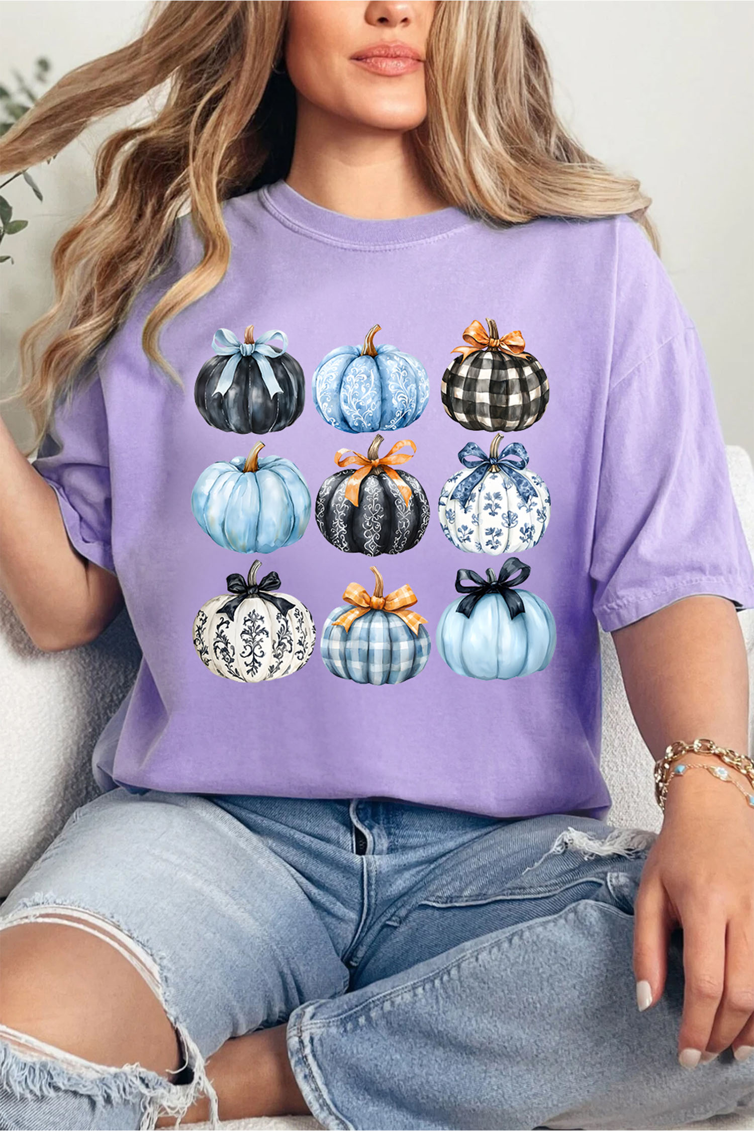 Cotton Blend Pumpkin T Shirt, Casual Women's Shift Top - Detail View 3