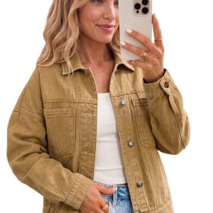 Women's Honey Gold Denim Jacket, Button Front Long Sleeve - Main View