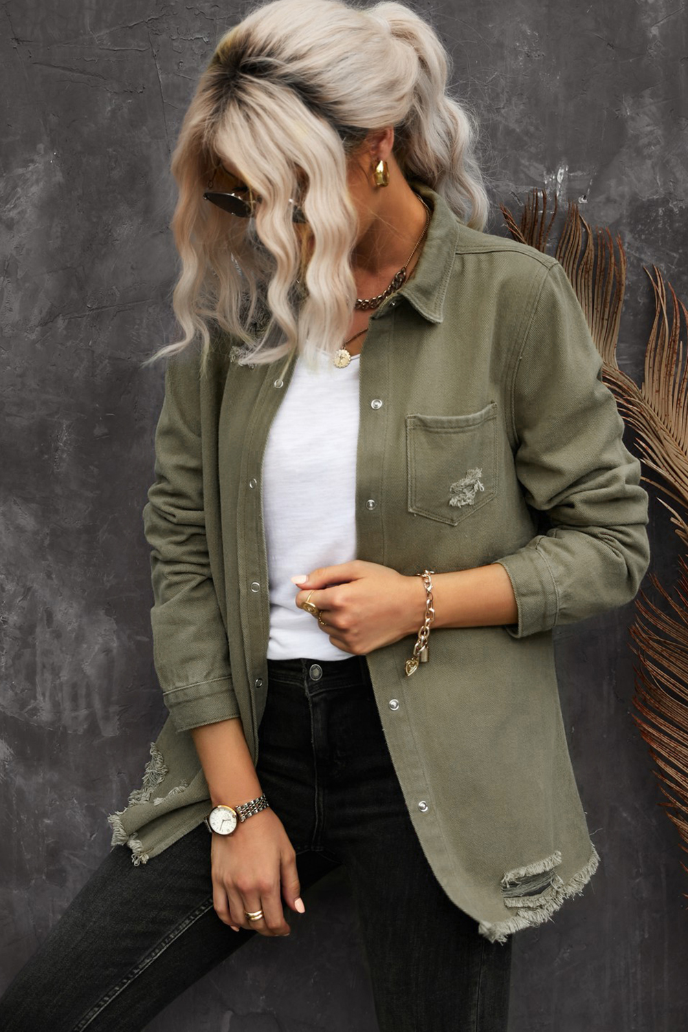 Pure Cotton Denim Shirt Jacket, Casual Women's Shacket - Detail View 6