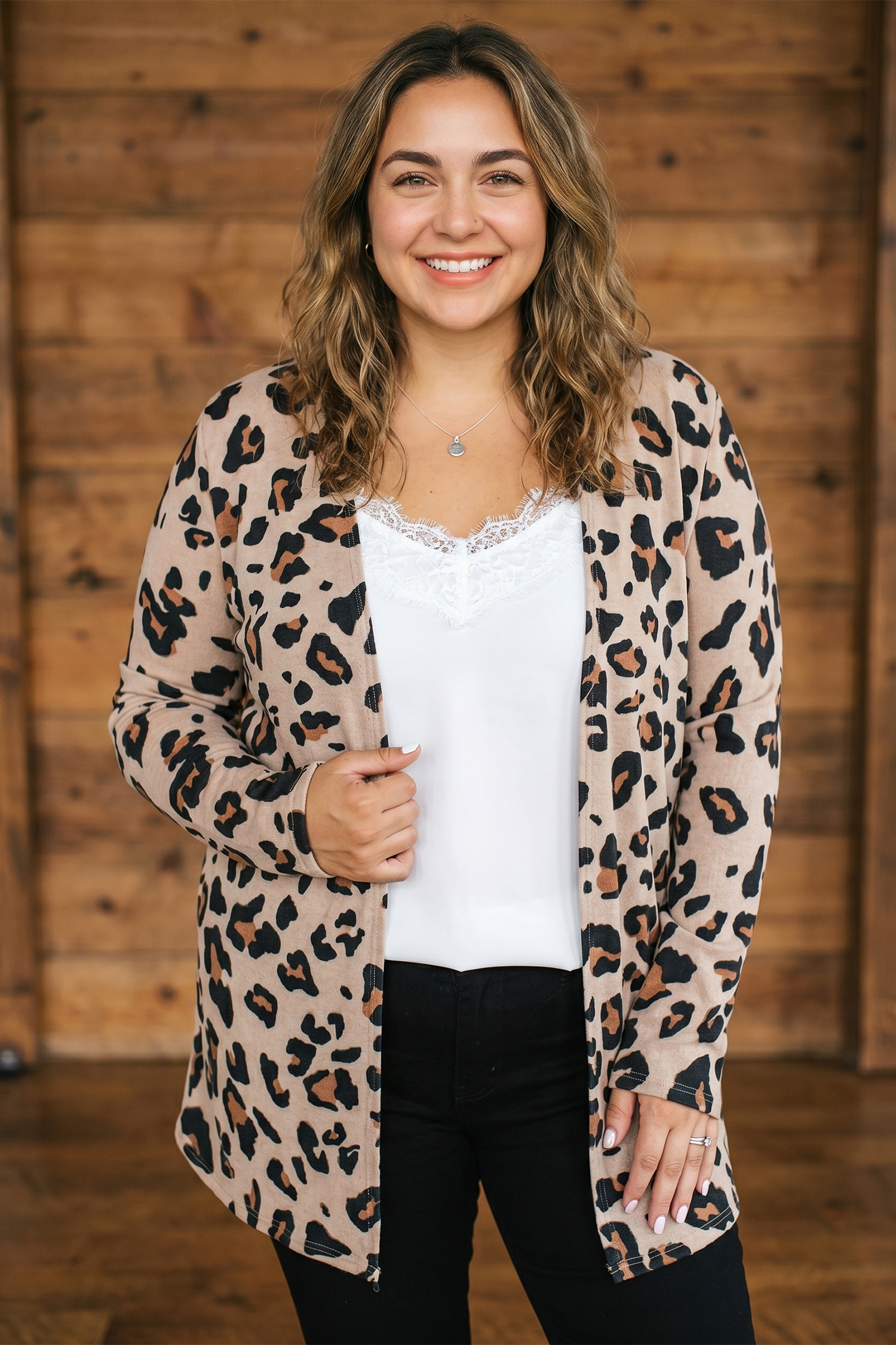 Women's Leopard Print Cardigan, Casual Long Sleeve Open Front - Detail View 7