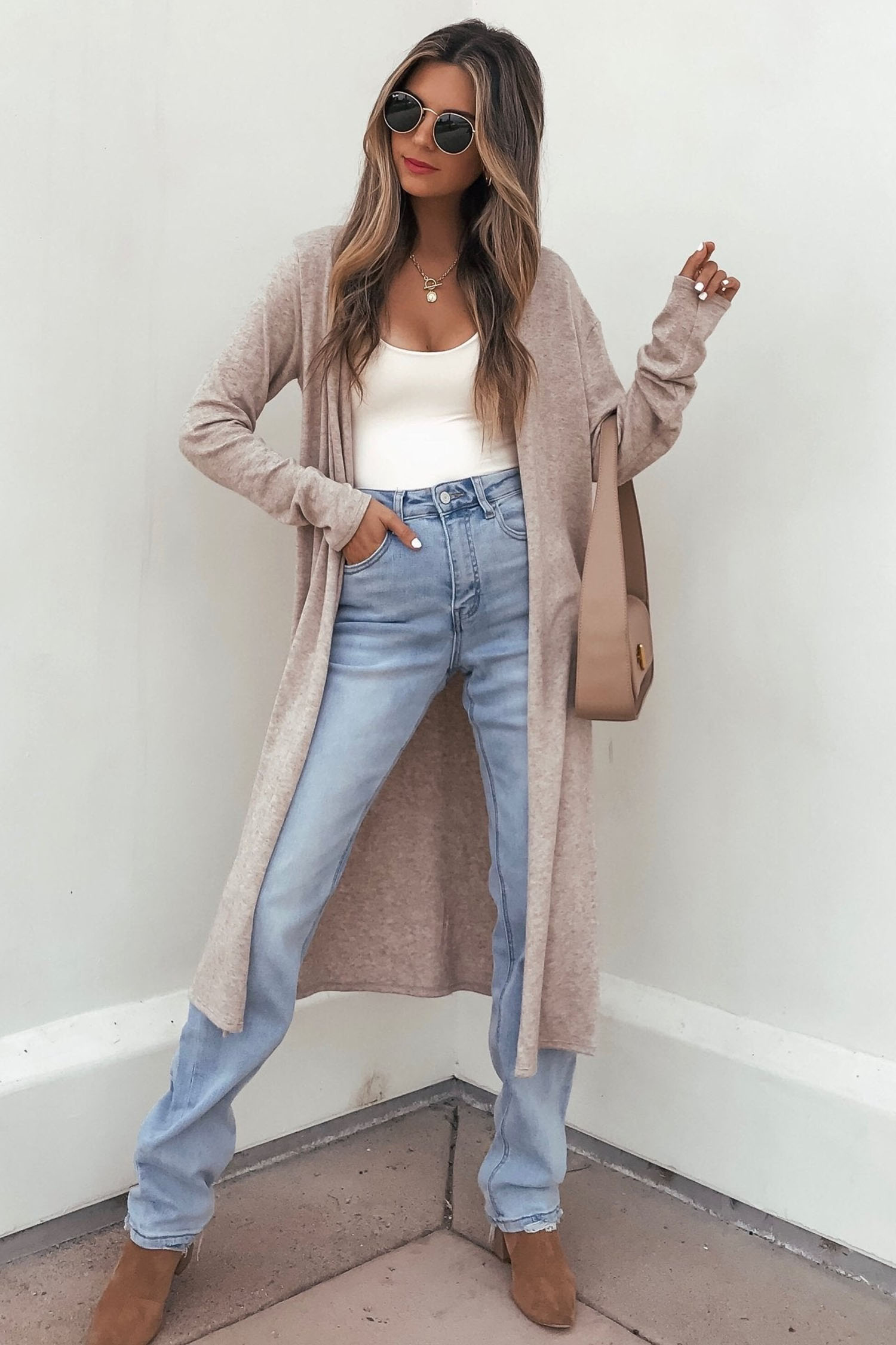 Women's Casual Knit Cardigan, Solid Color Longline Outerwear - Detail View 6