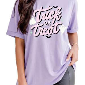 Women's Halloween T-Shirt, Trick Or Treat Graphic Summer Top - Main View