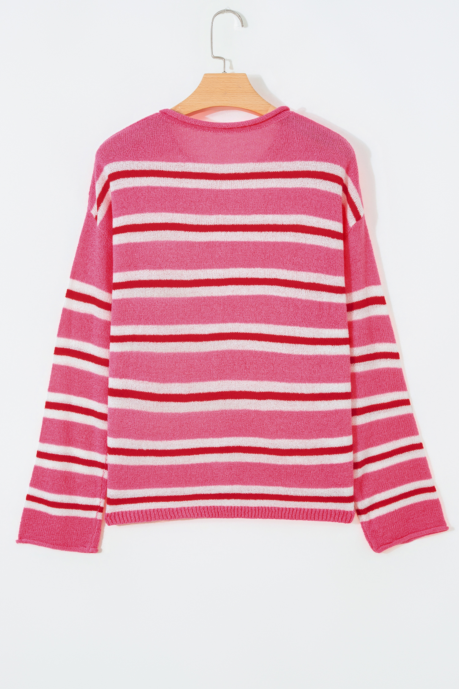 Women's Pink Striped Cardigan, Casual Button Down Knit Top - Detail View 7