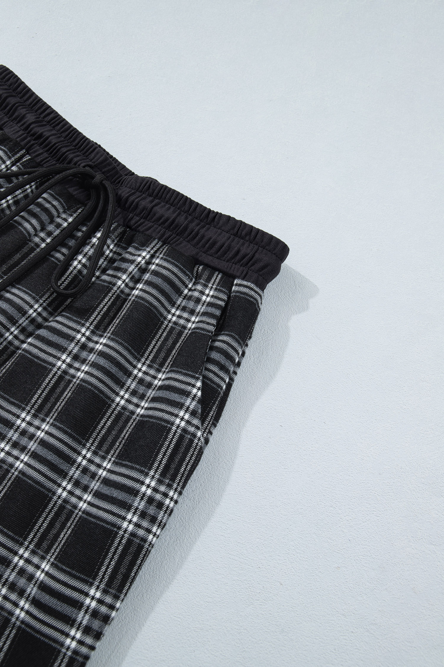 Plaid Women's Wide Leg Pants, Casual Drawstring Daily Wear - Detail View 10