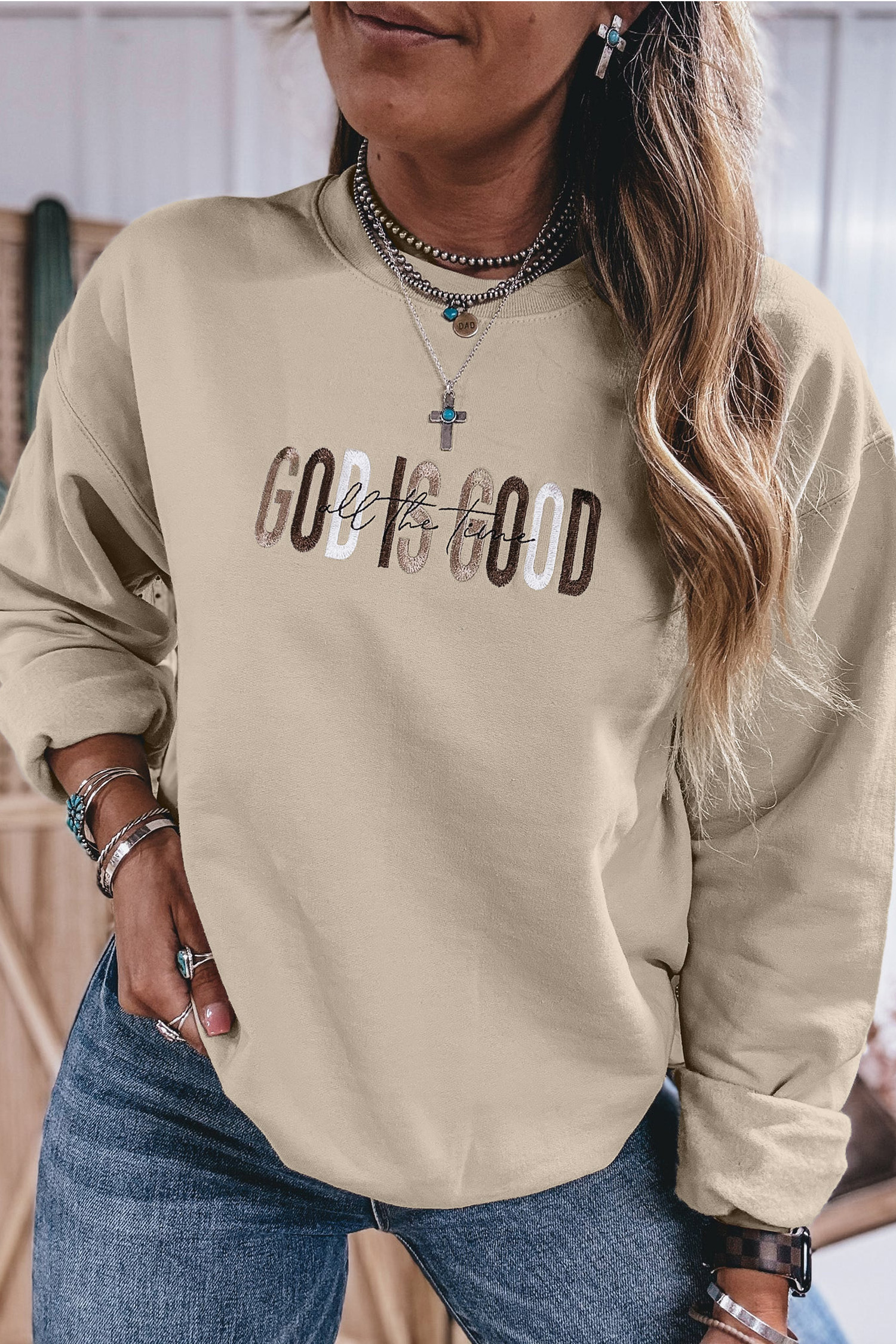 Women's Cotton Blend Sweatshirt, Cozy Long Sleeve Top - Detail View 3