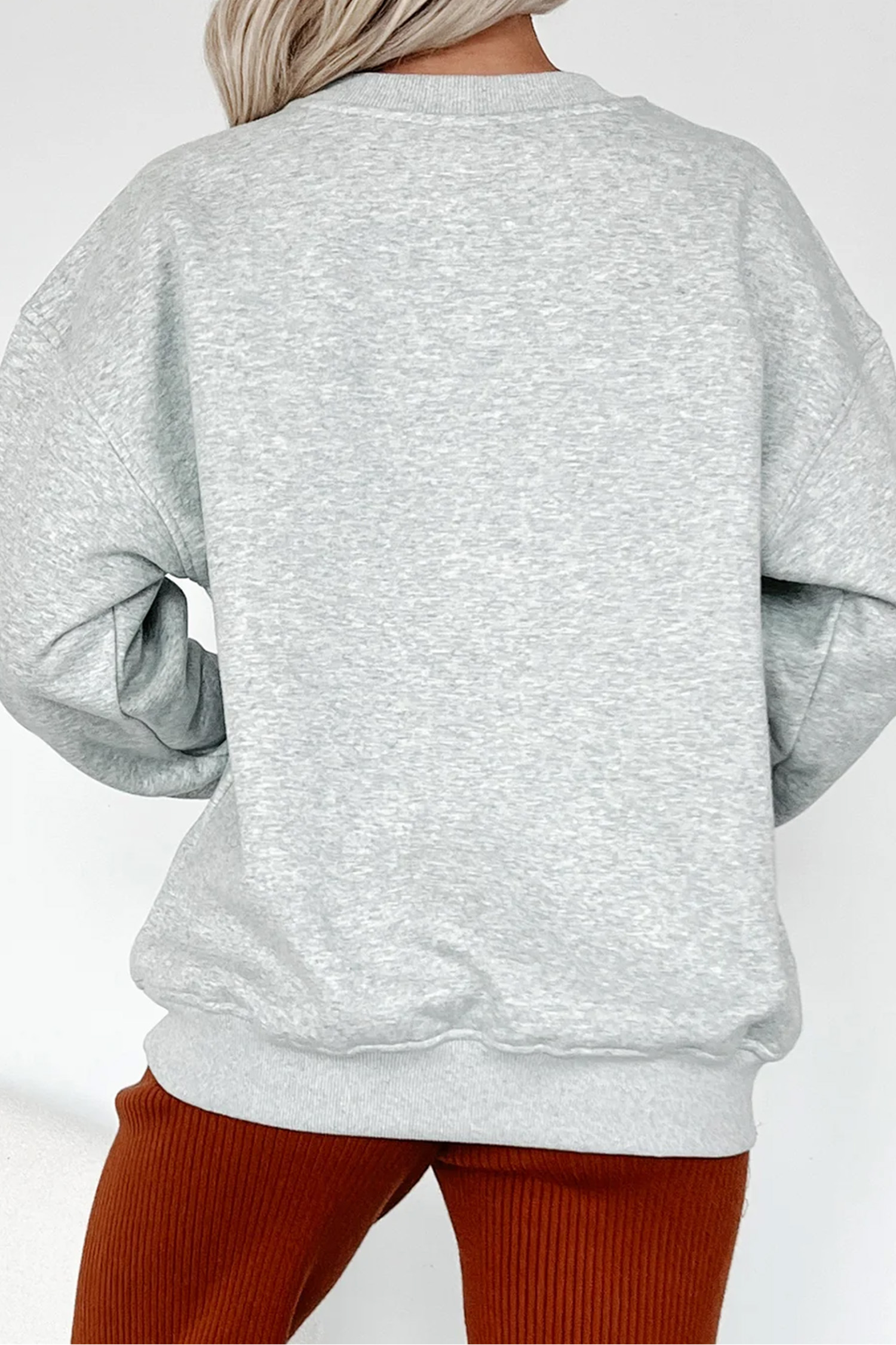 Women's Long Sleeve Sweatshirt, Casual Hello Pumpkin Gray - Detail View 3