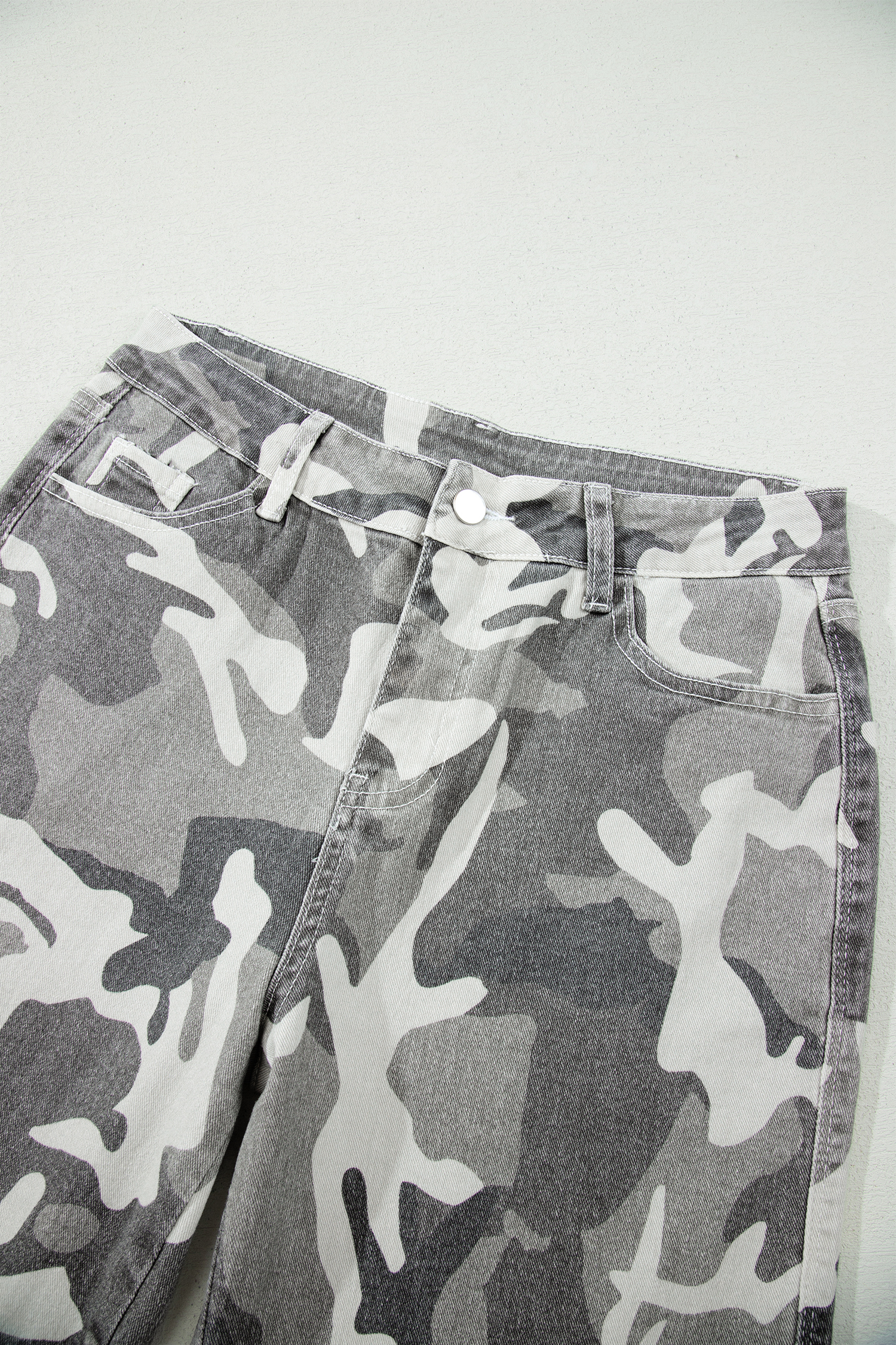 Trendy Camouflage Jeans, Cotton Blend High Rise Daily Denim - Detail View 8