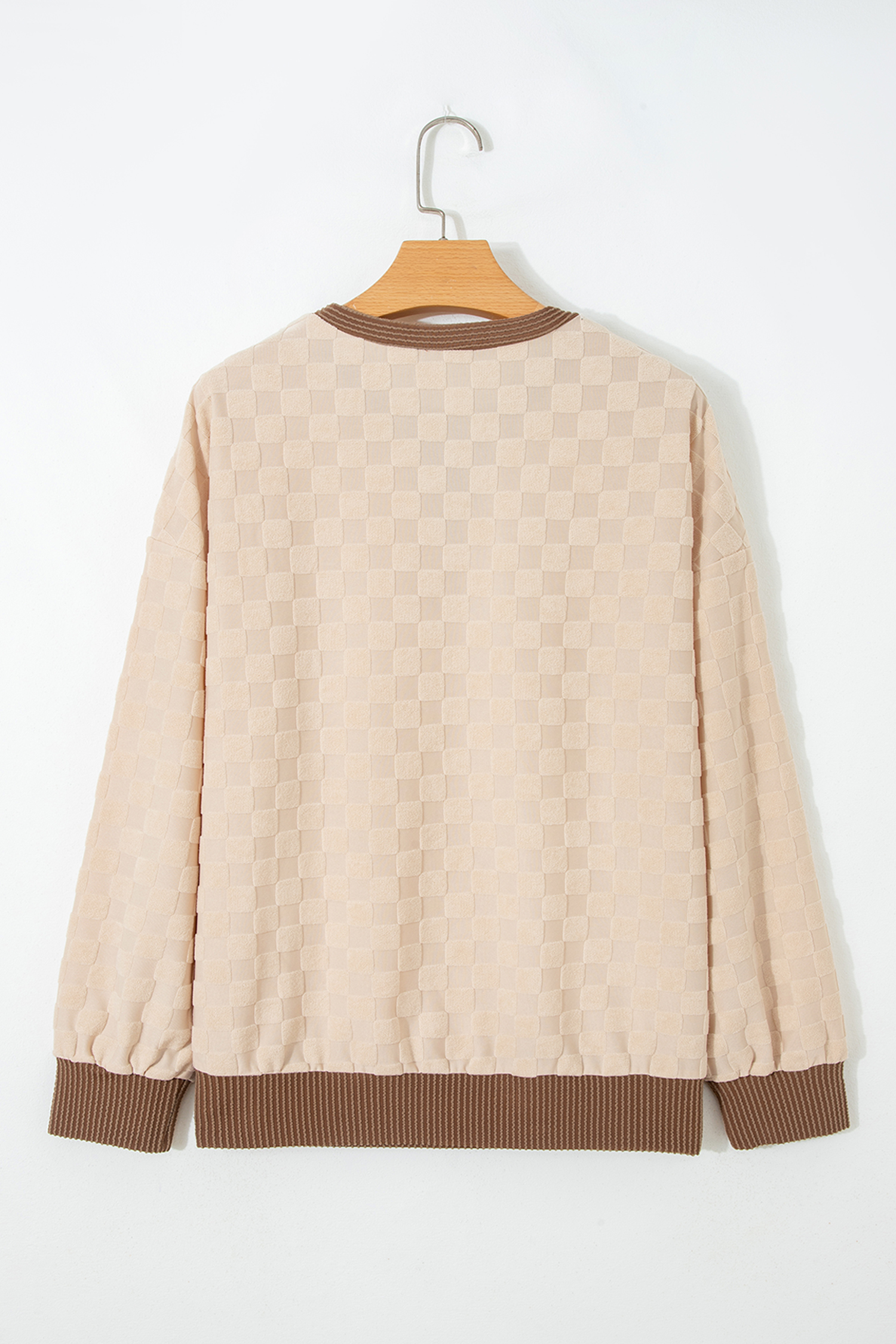 Casual Checkered Knit Pullover, Long Sleeve Autumn Top - Detail View 9