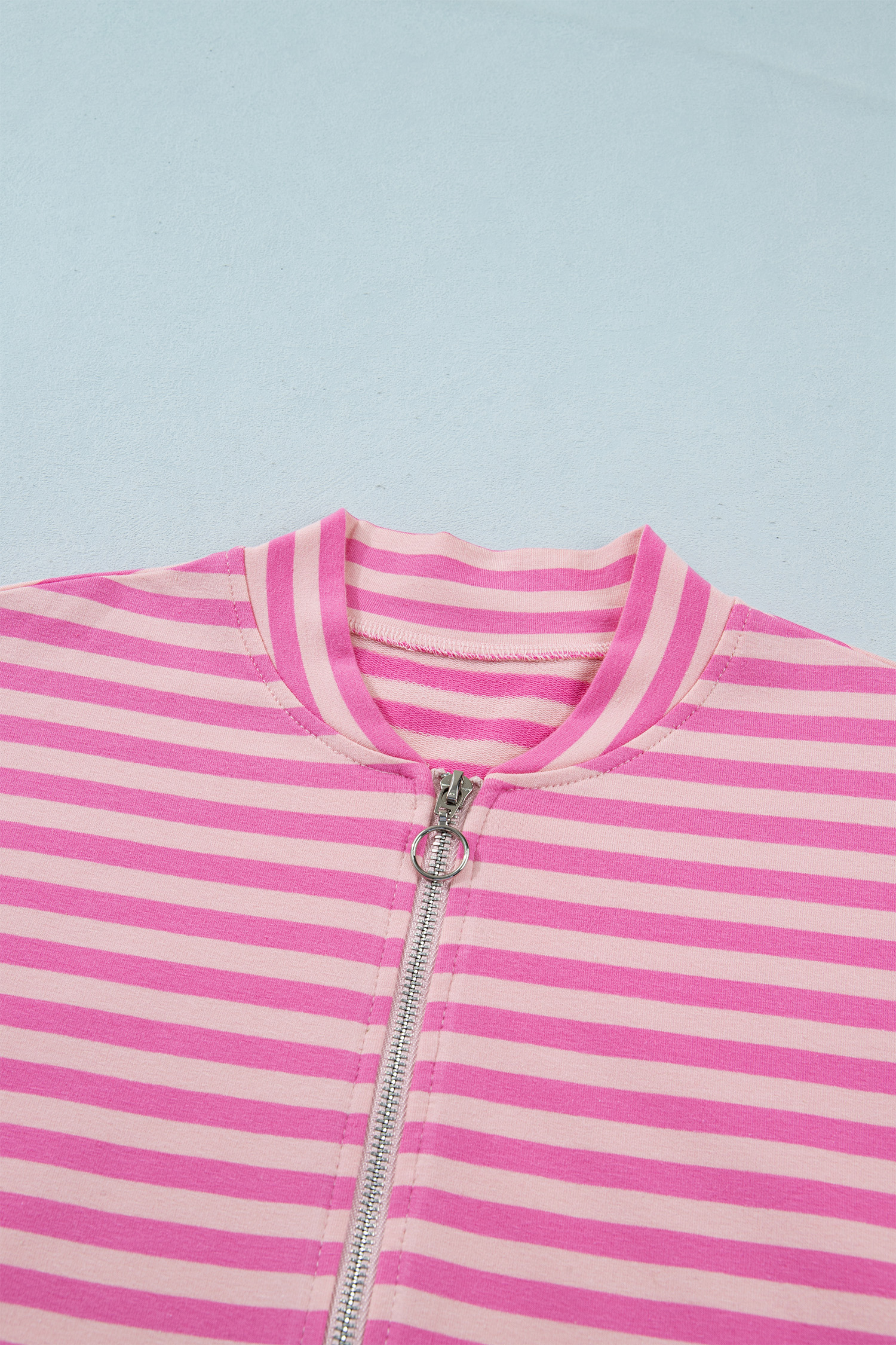 Women's Striped Zip Up Jacket, Casual Puff Sleeve Sweatshirt - Detail View 13