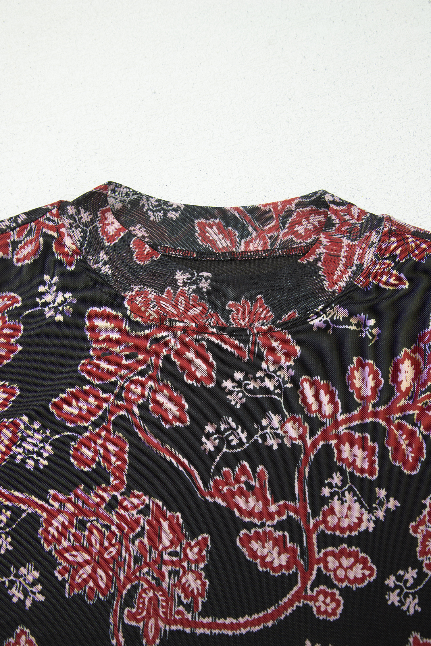 Women's Casual Floral Mesh Dress, Long Sleeve Autumn Midi Fit - Detail View 9