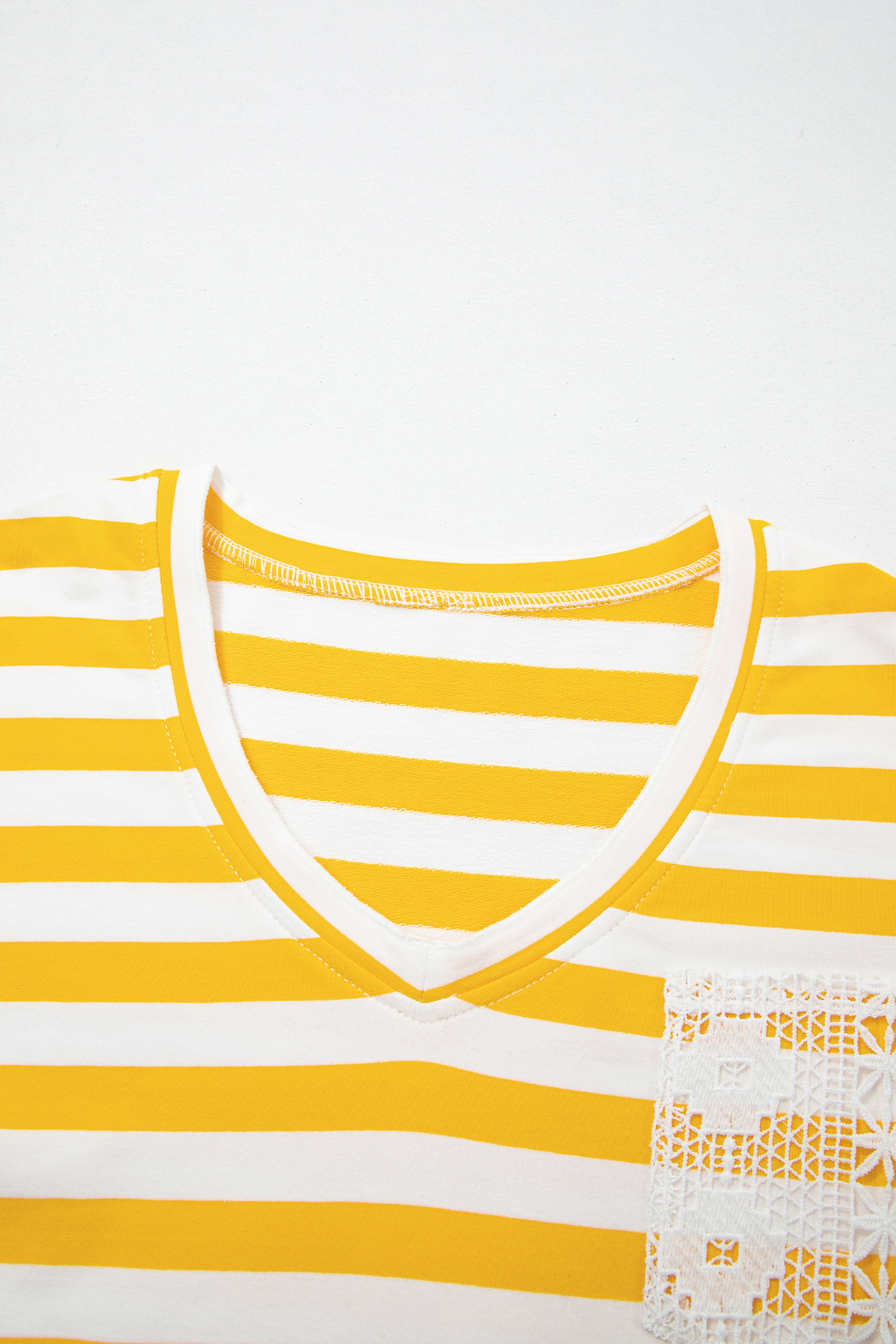 Cotton Blend Women's Striped Top, Relaxed V Neck Shirt - Detail View 6