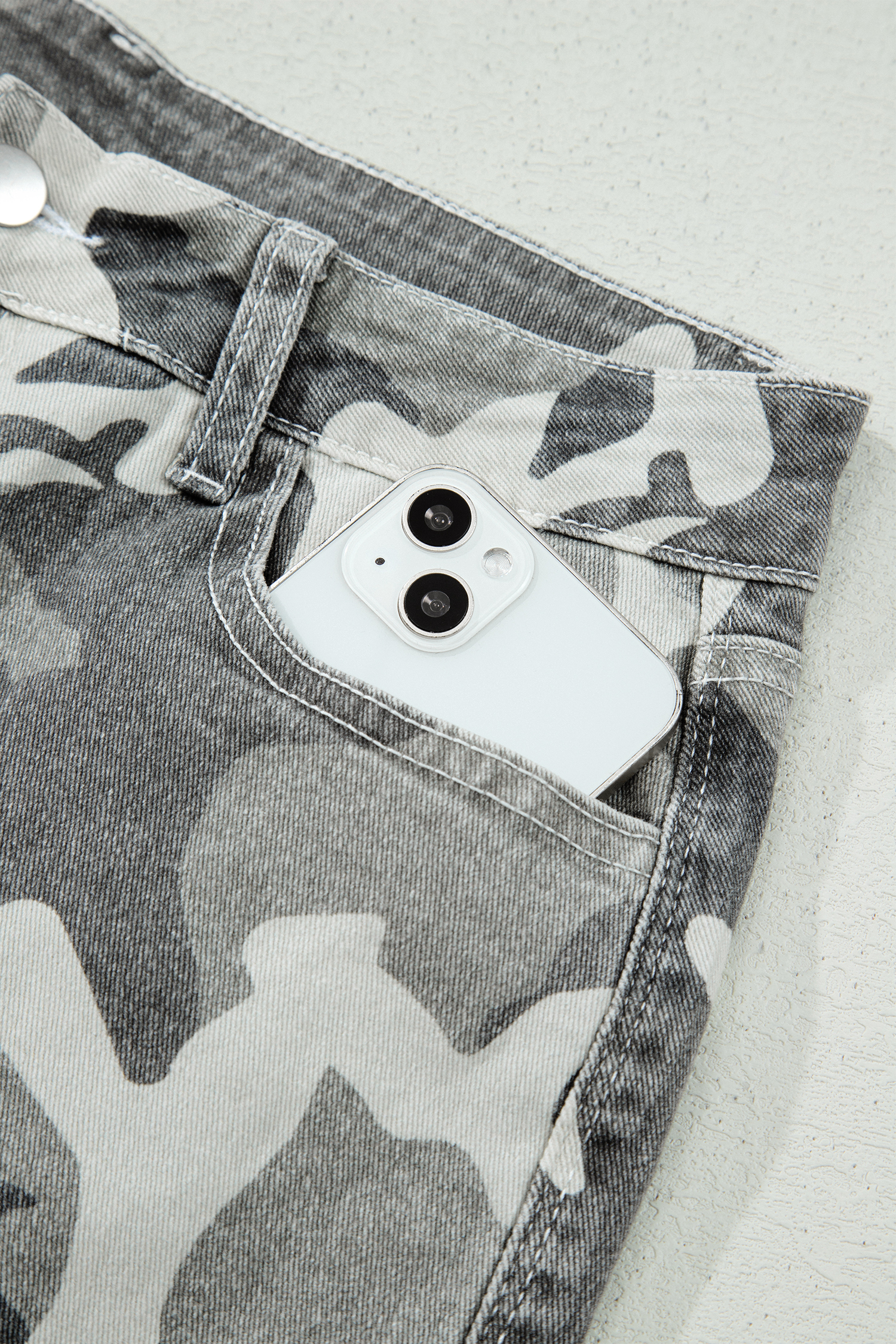Trendy Camouflage Jeans, Cotton Blend High Rise Daily Denim - Detail View 11