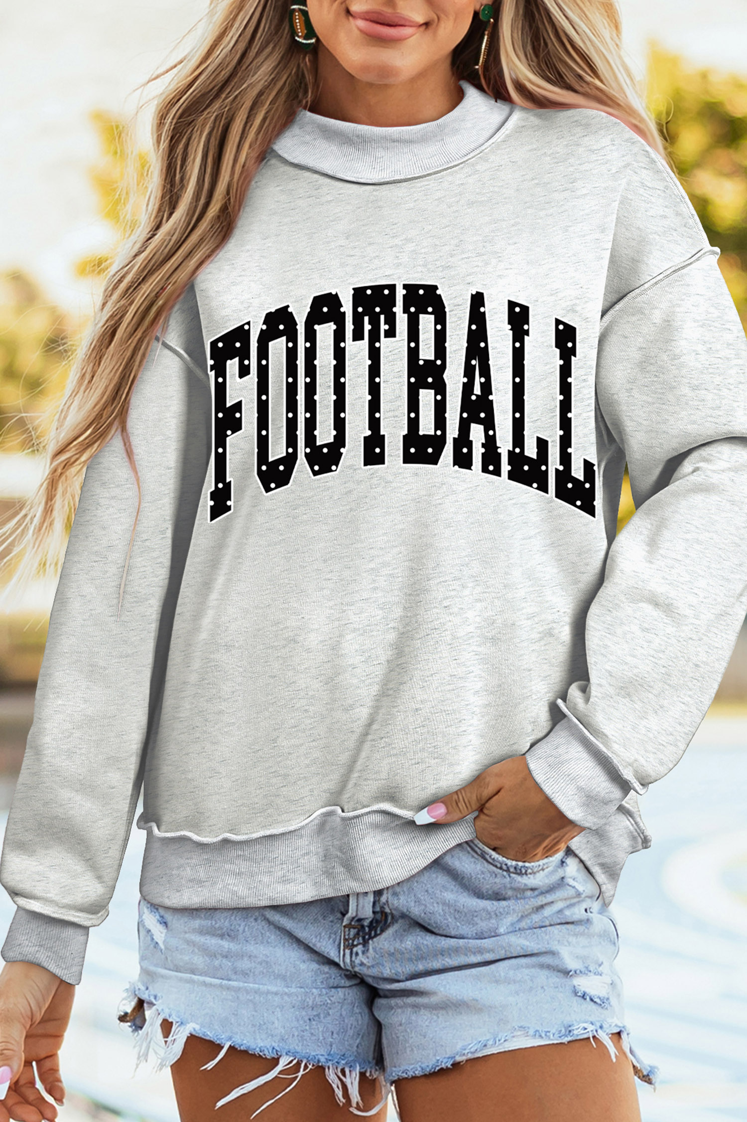 Cozy Cotton Blend Football Pullover, Women's Mock Neck - Detail View 6