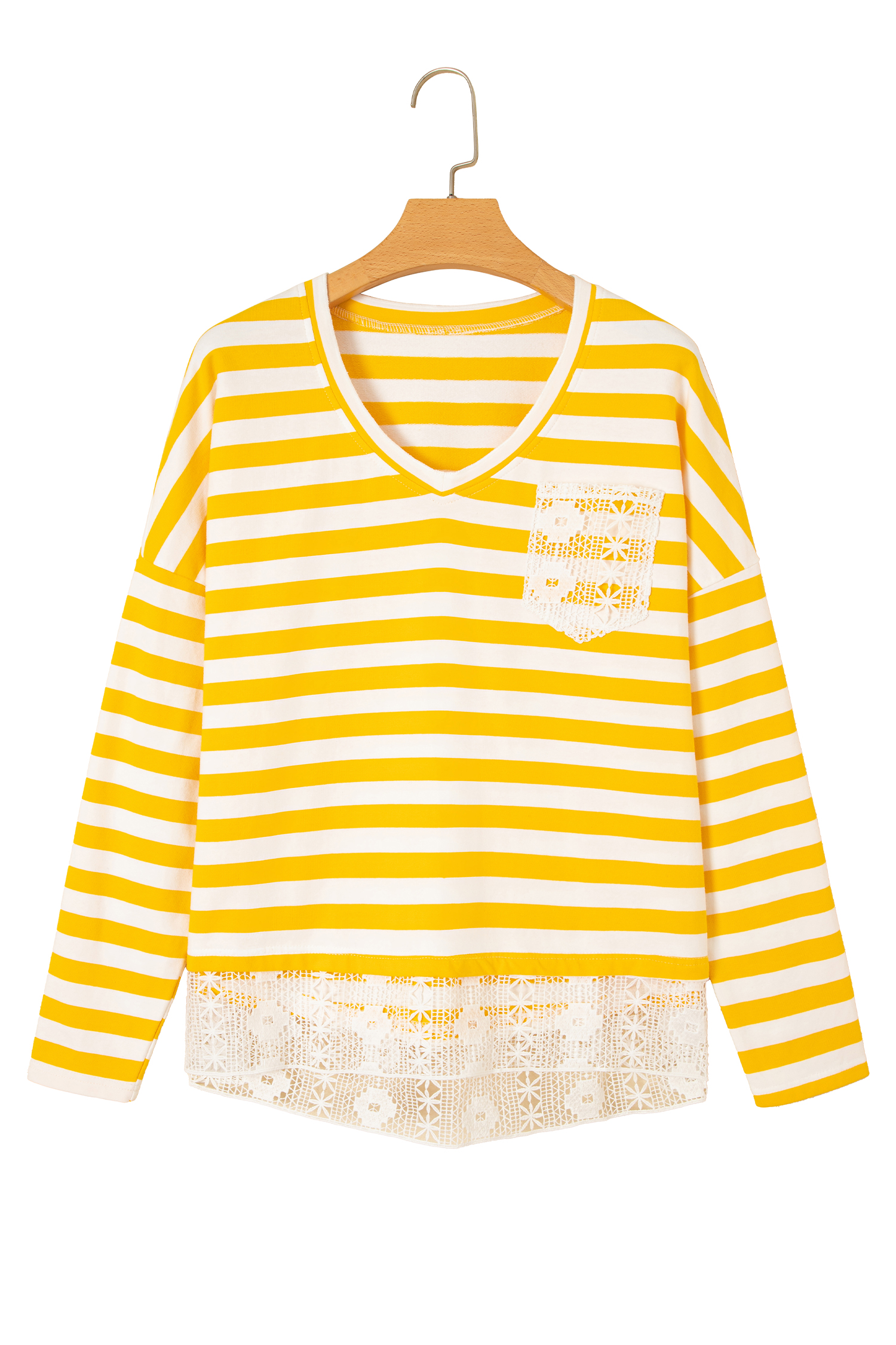 Cotton Blend Women's Striped Top, Relaxed V Neck Shirt - Detail View 3