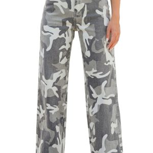 Women's Camo Denim Jeans, High Waist Wide Leg Casual Pants - Main View