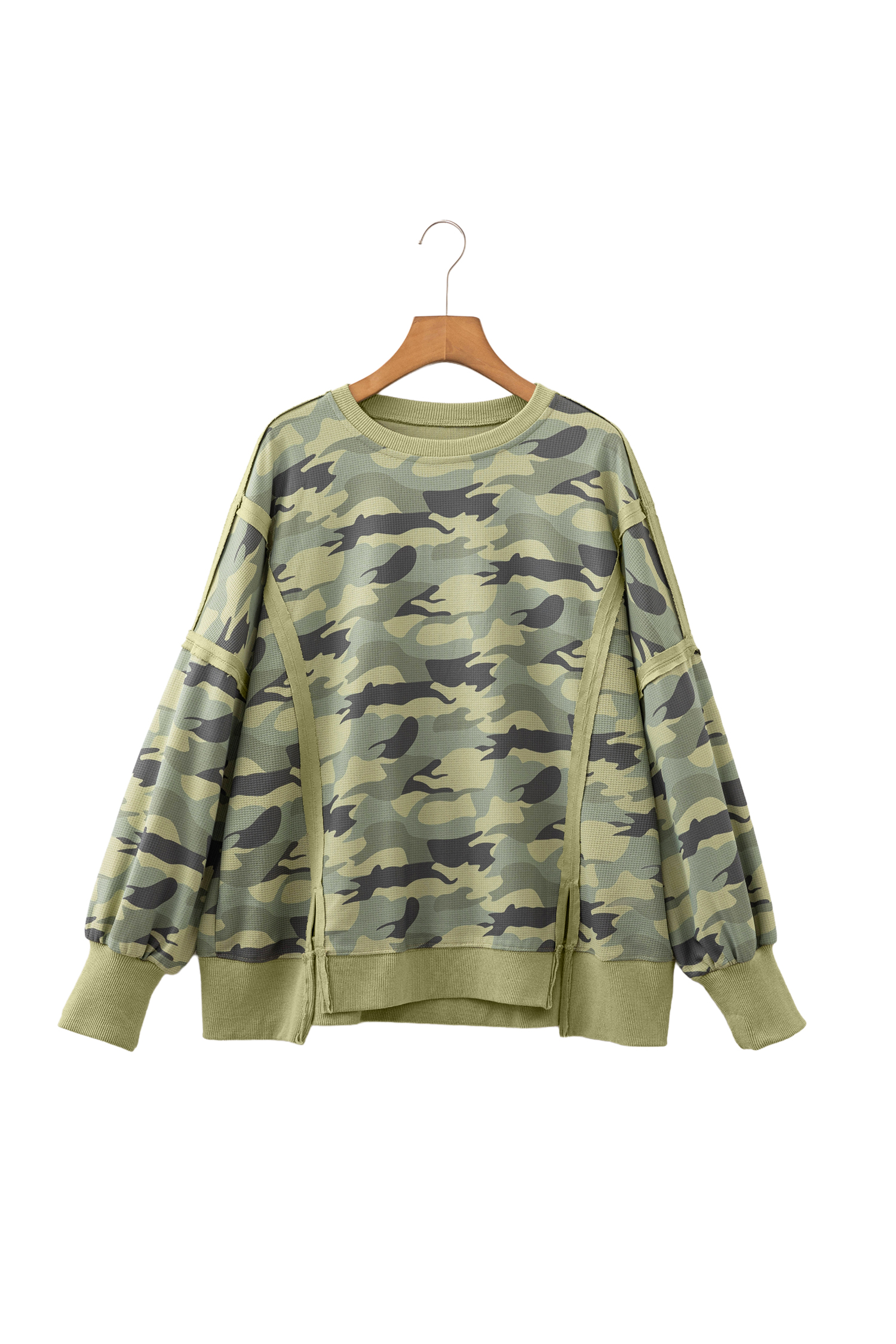 Women's Camouflage Oversized Top, Contrast Trim Casual Fall - Detail View 8
