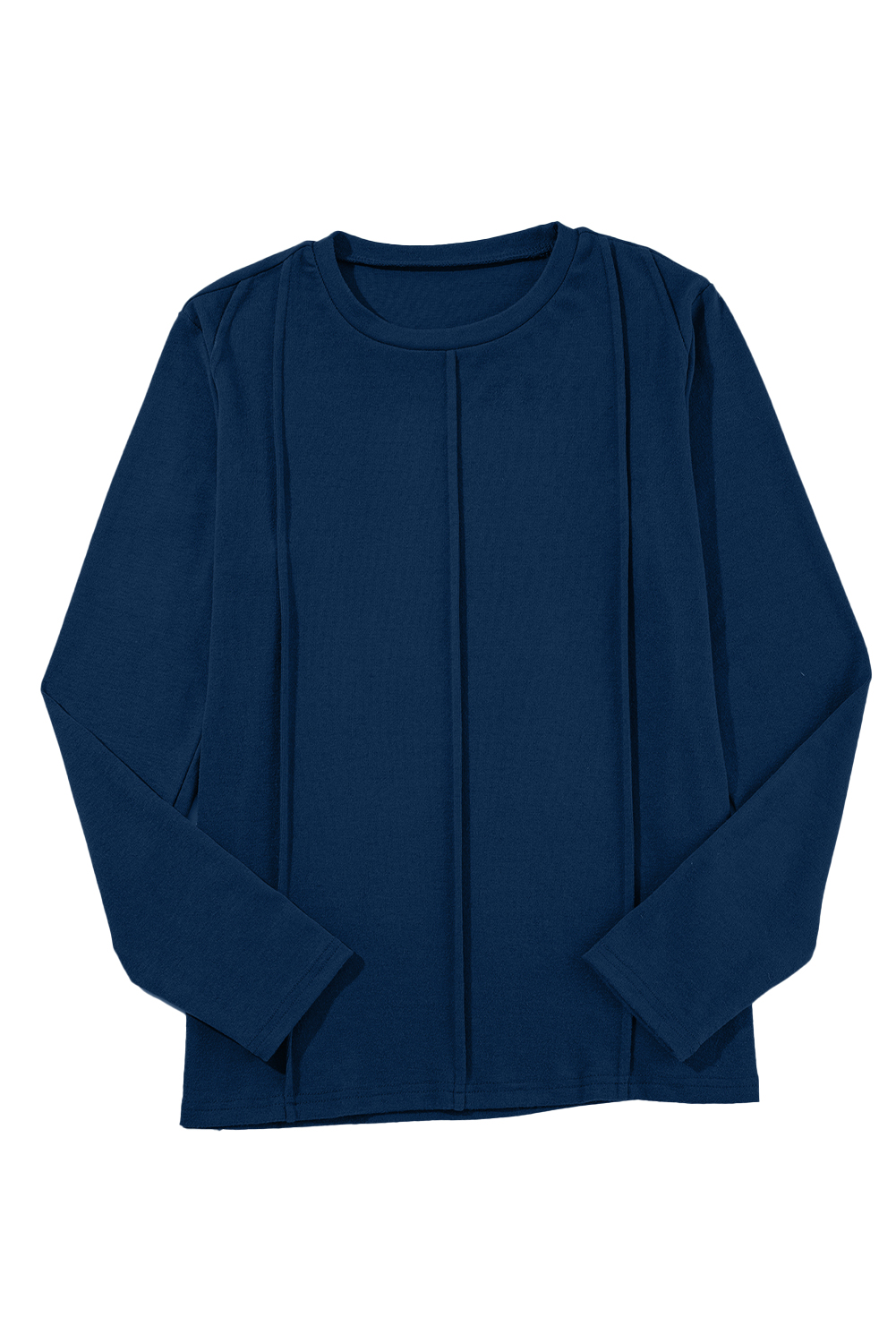Women's Navy Blue Long Sleeve Top, Exposed Seam Crew Neck - Detail View 7