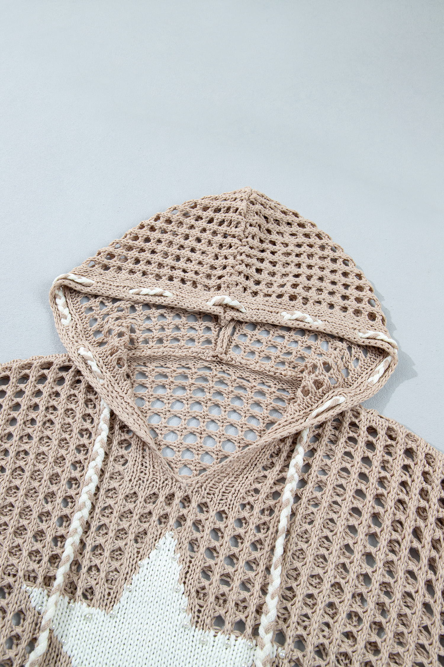 Women's Star Crochet Hoodie, Casual Long Sleeve Knit Sweater - Detail View 19