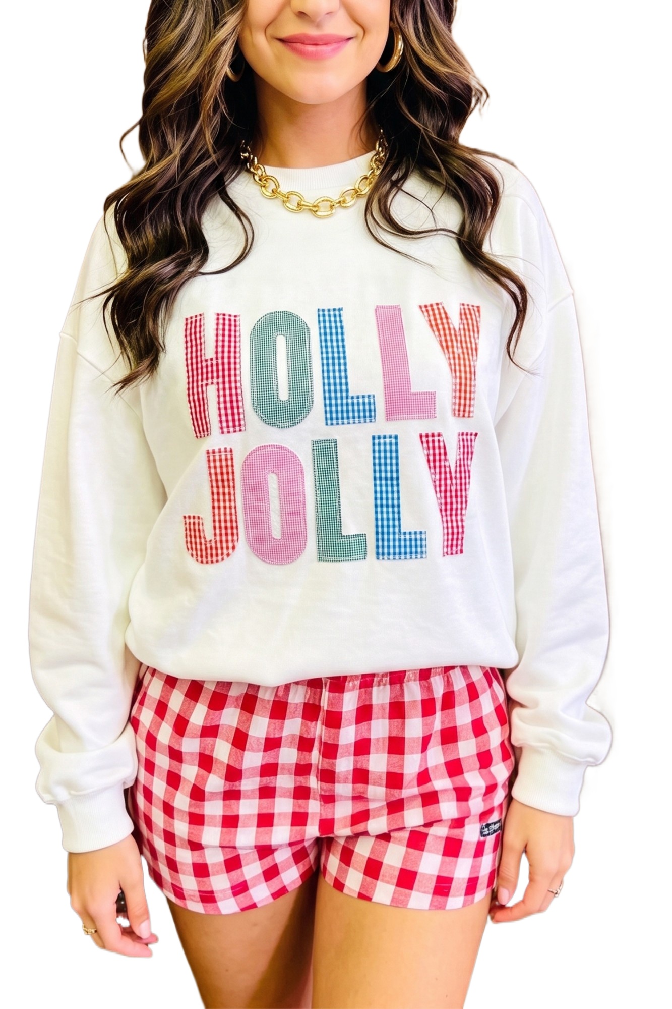 Women's Christmas Sweatshirt, Casual Holly Jolly Crewneck - Main View
