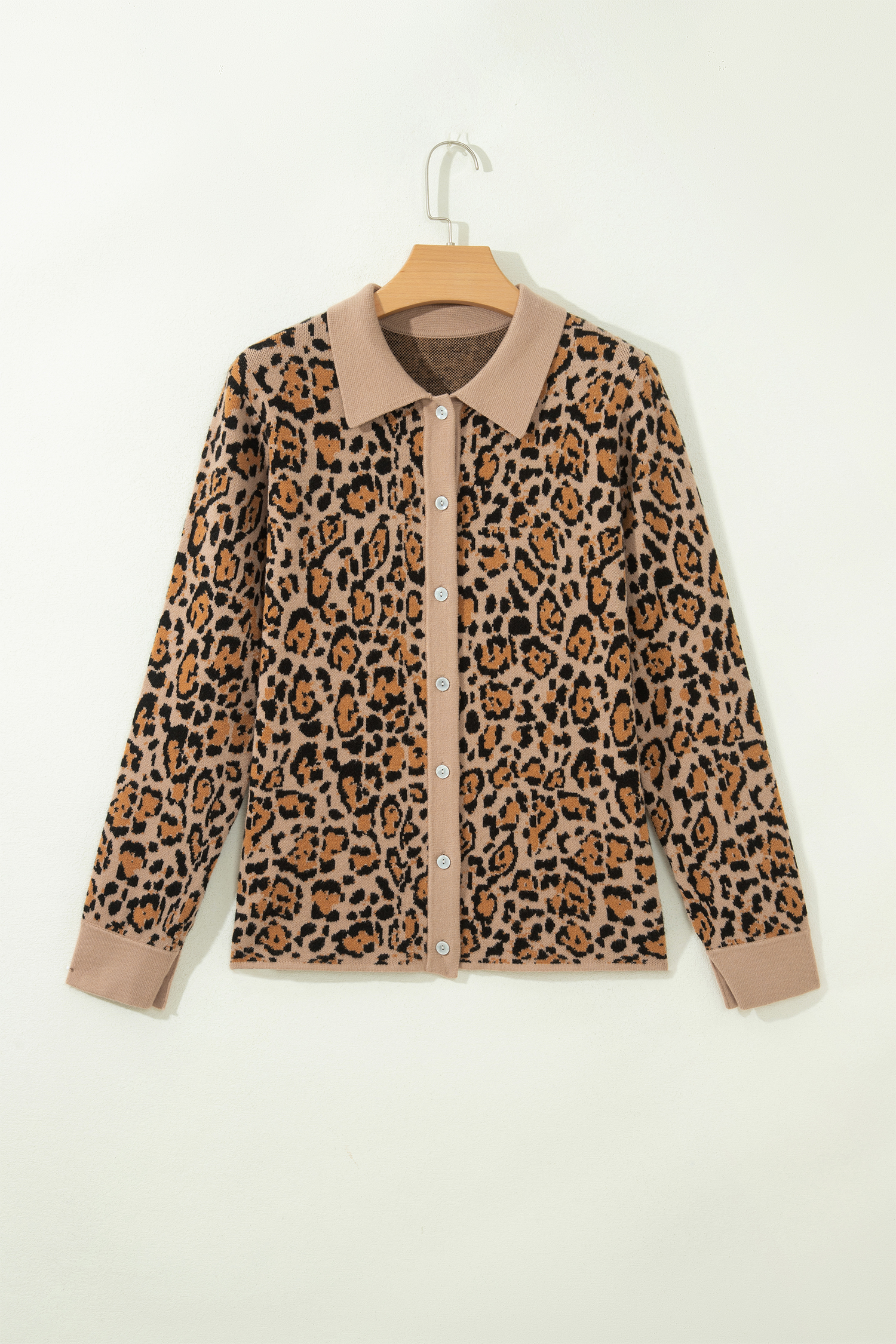 Casual Leopard Print Cardigan, Collared Autumn Button Down - Detail View 8
