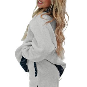 Womens Mock Neck Shorts Set, Casual Light Grey - Main View