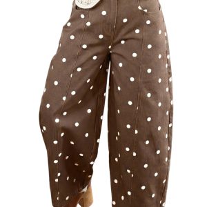 Women's Polka Dot Barrel Jeans, Brown High Waisted Denim - Main View