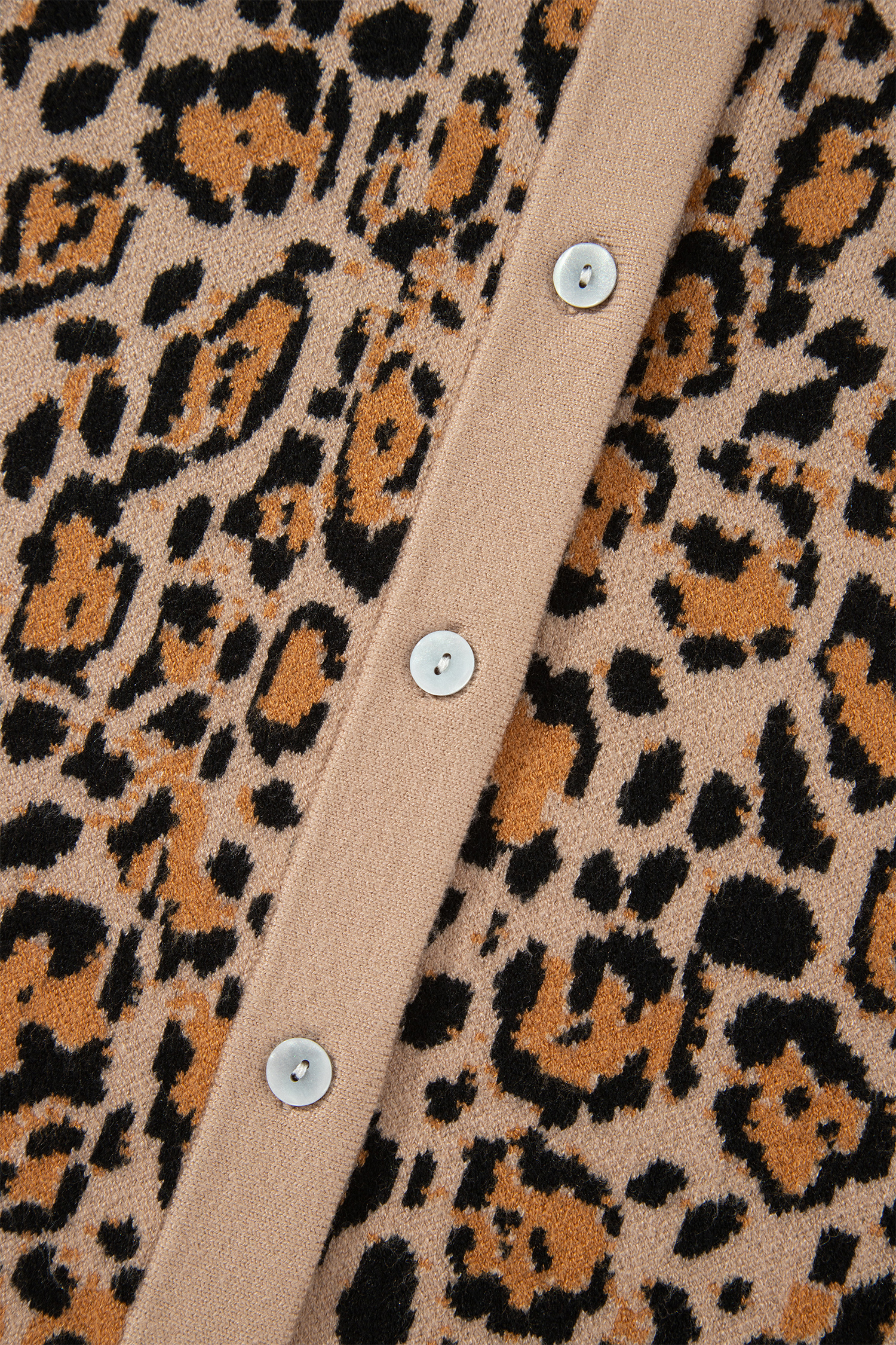 Brown Leopard Knit Cardigan, Chic Long Sleeve Office Layer - Detail View 15