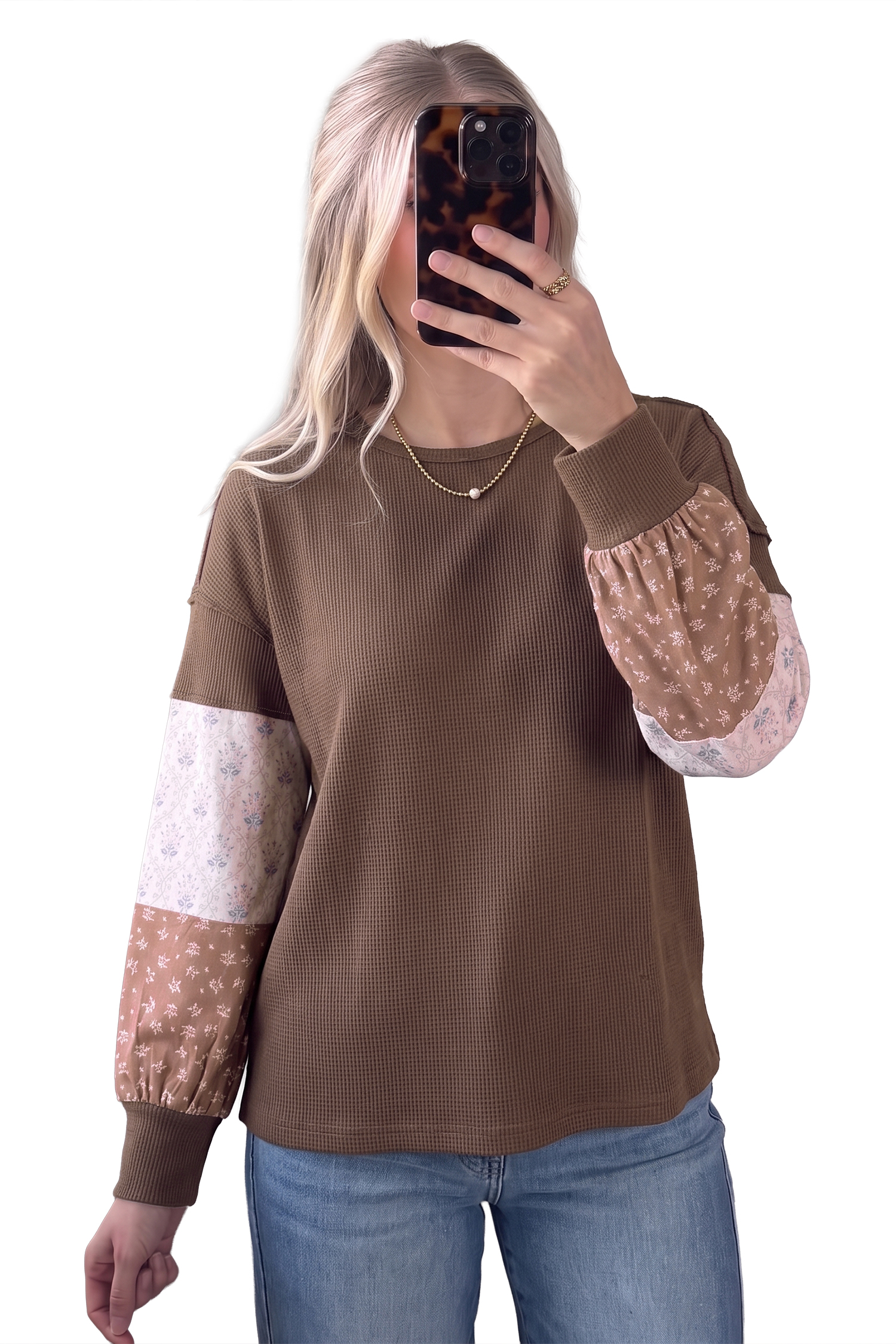Women's Casual Pullover, Floral Colorblock Tunic - Detail View 13