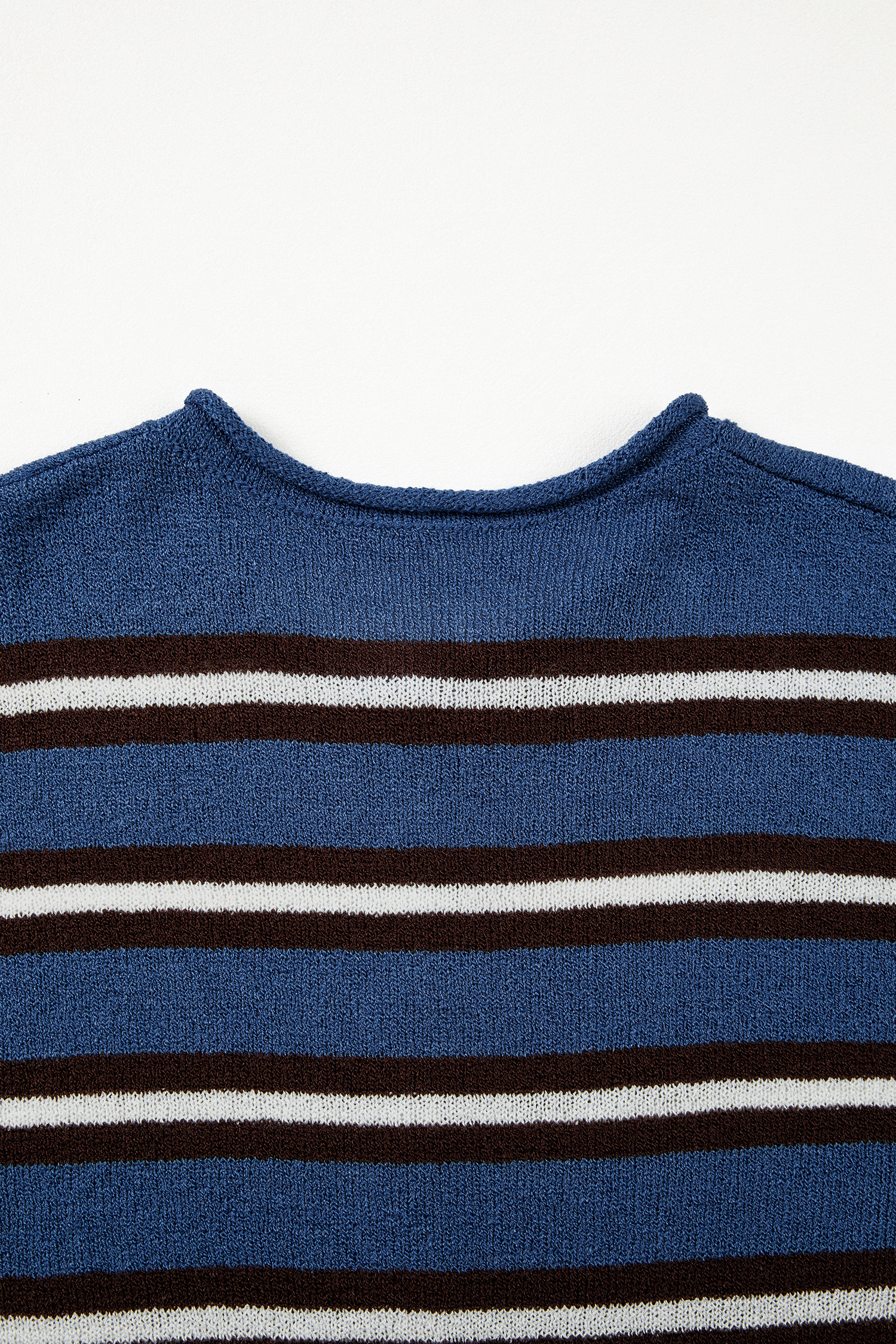Blue Striped Button Cardigan, Relaxed Long Sleeve Knit Top - Detail View 17