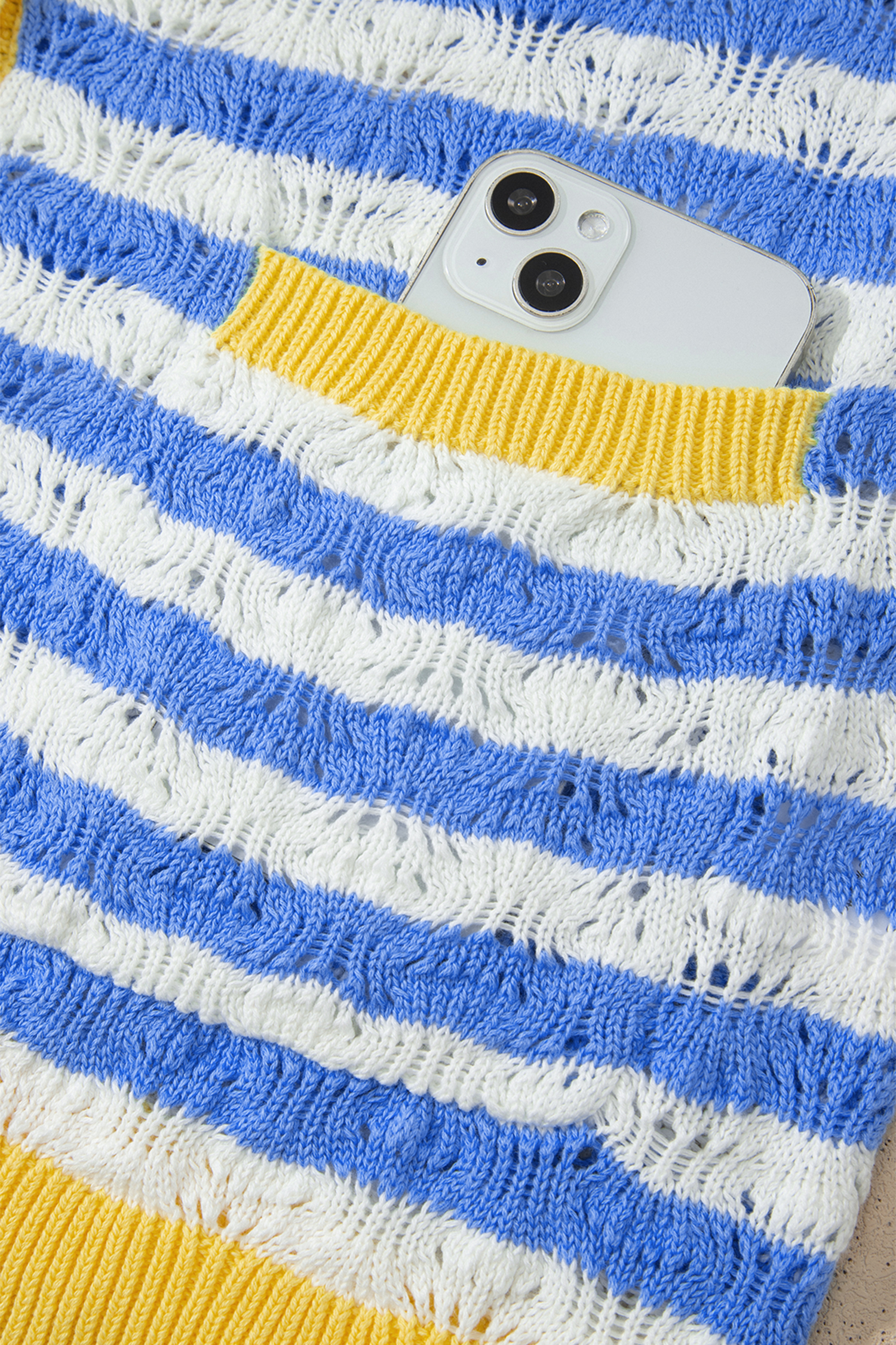 Colorblock Striped Cardigan, Long Sleeve Crew Neck Knit Top - Detail View 14