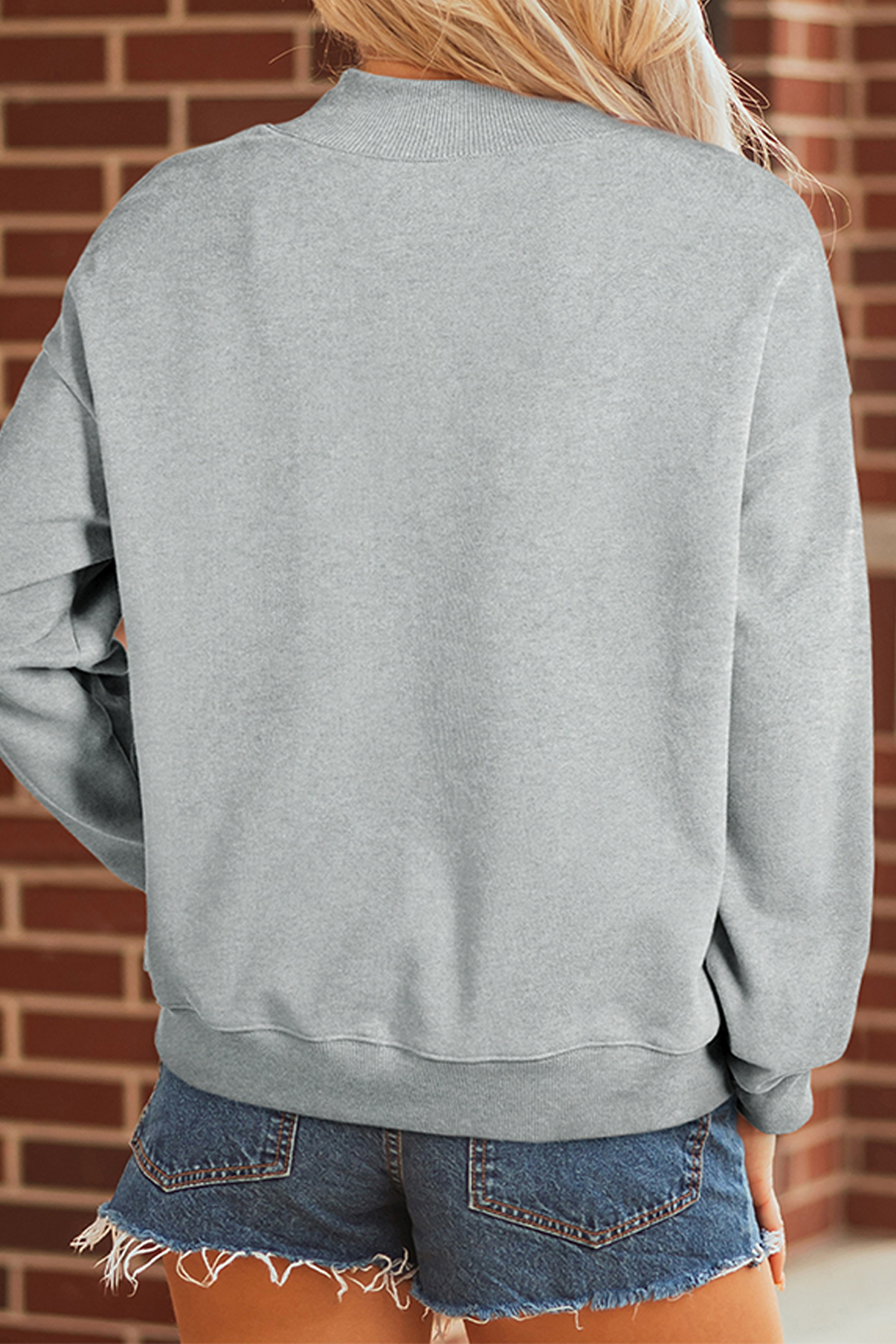 Women's Gray Pumpkin Sweatshirt, Casual Mock Neck Top - Detail View 7