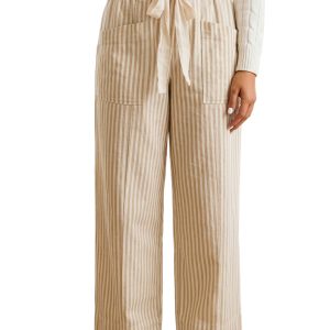 Women's Striped Drawstring Pants, Casual Daily Trousers - Main View