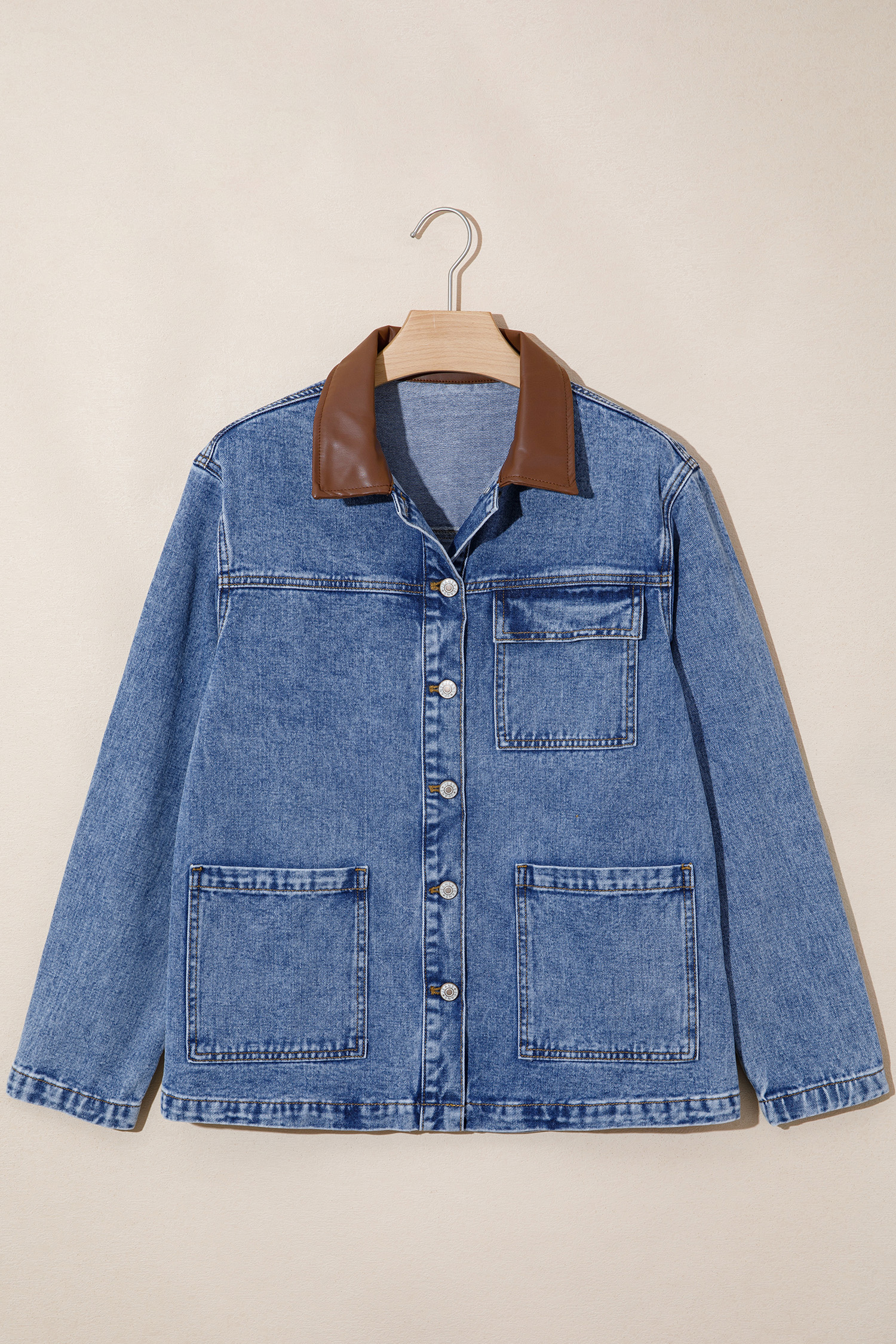 Casual Denim Jacket, Women's Long Sleeve Button Up Outerwear - Detail View 5