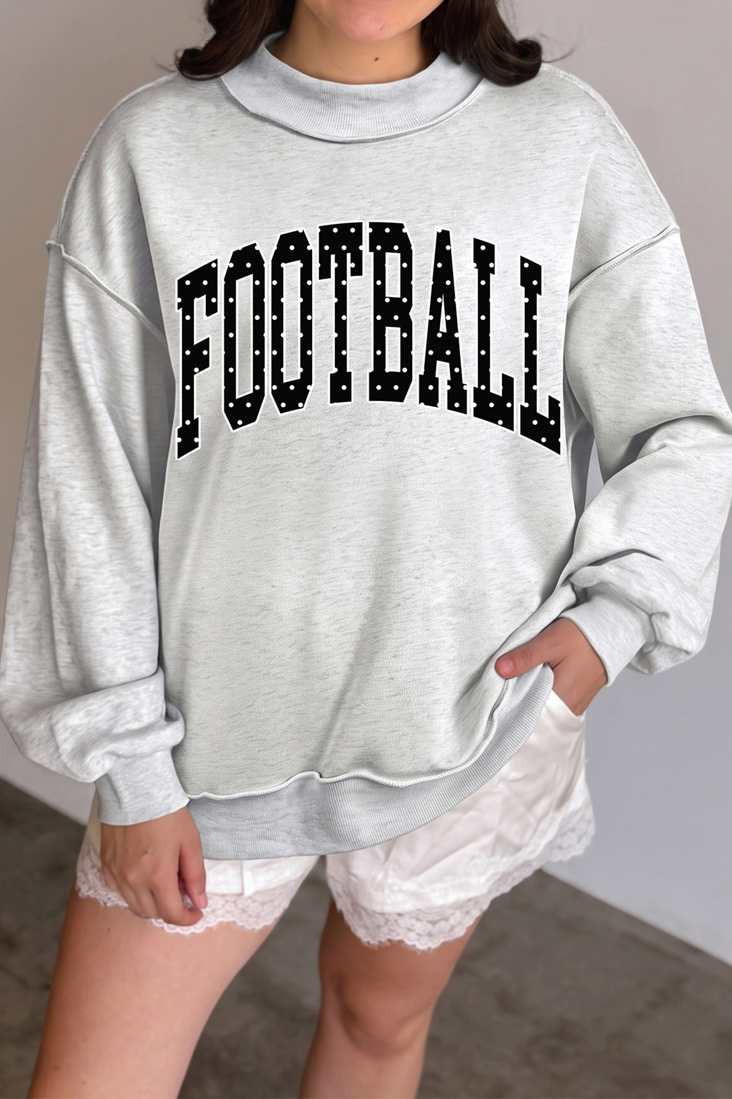 Polka Dot Letter Print Pullover, Women's Fall Sweatshirt - Detail View 2