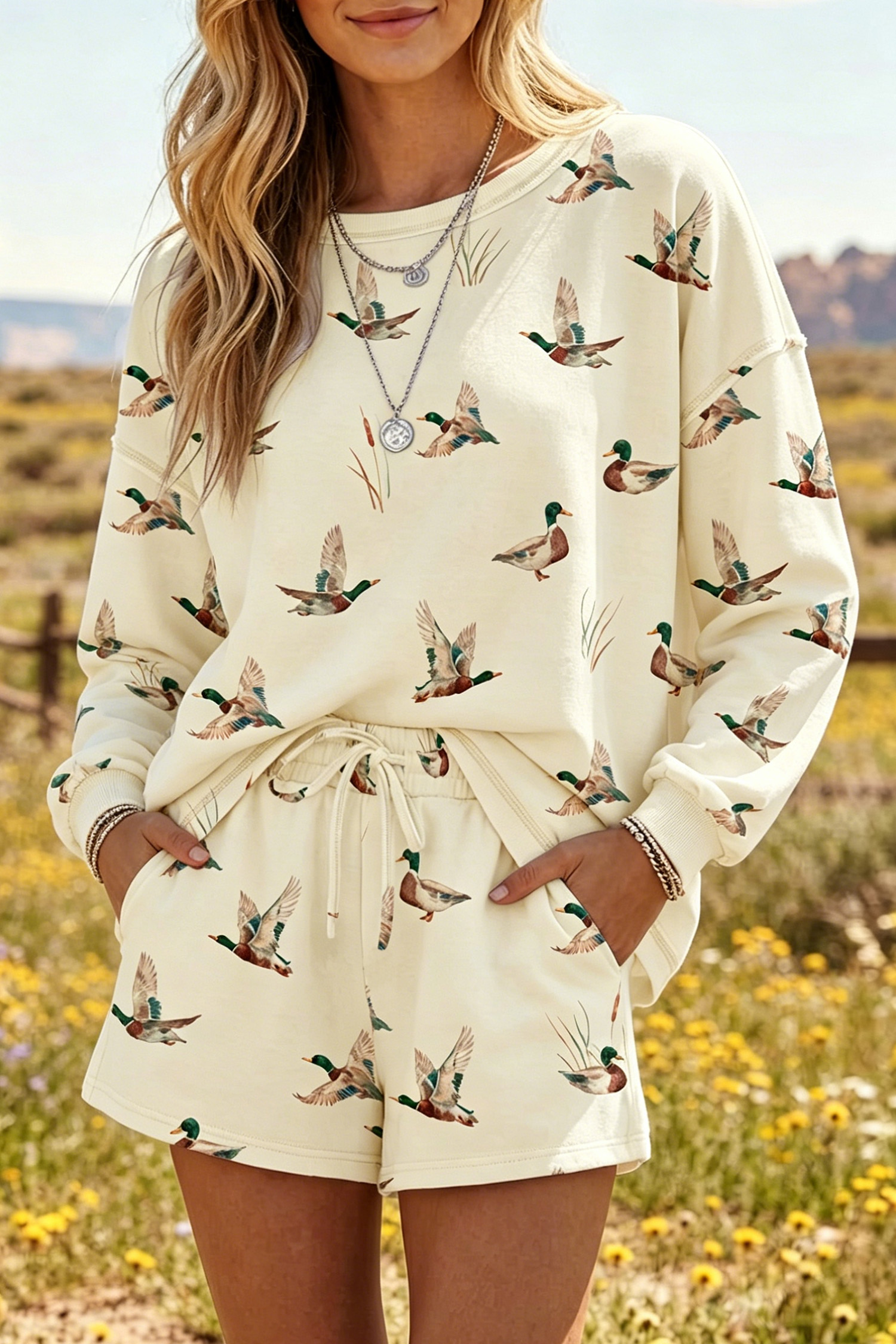 Cozy Long Sleeve Shorts Set, Soft Lounge Wear for Women - Detail View 3