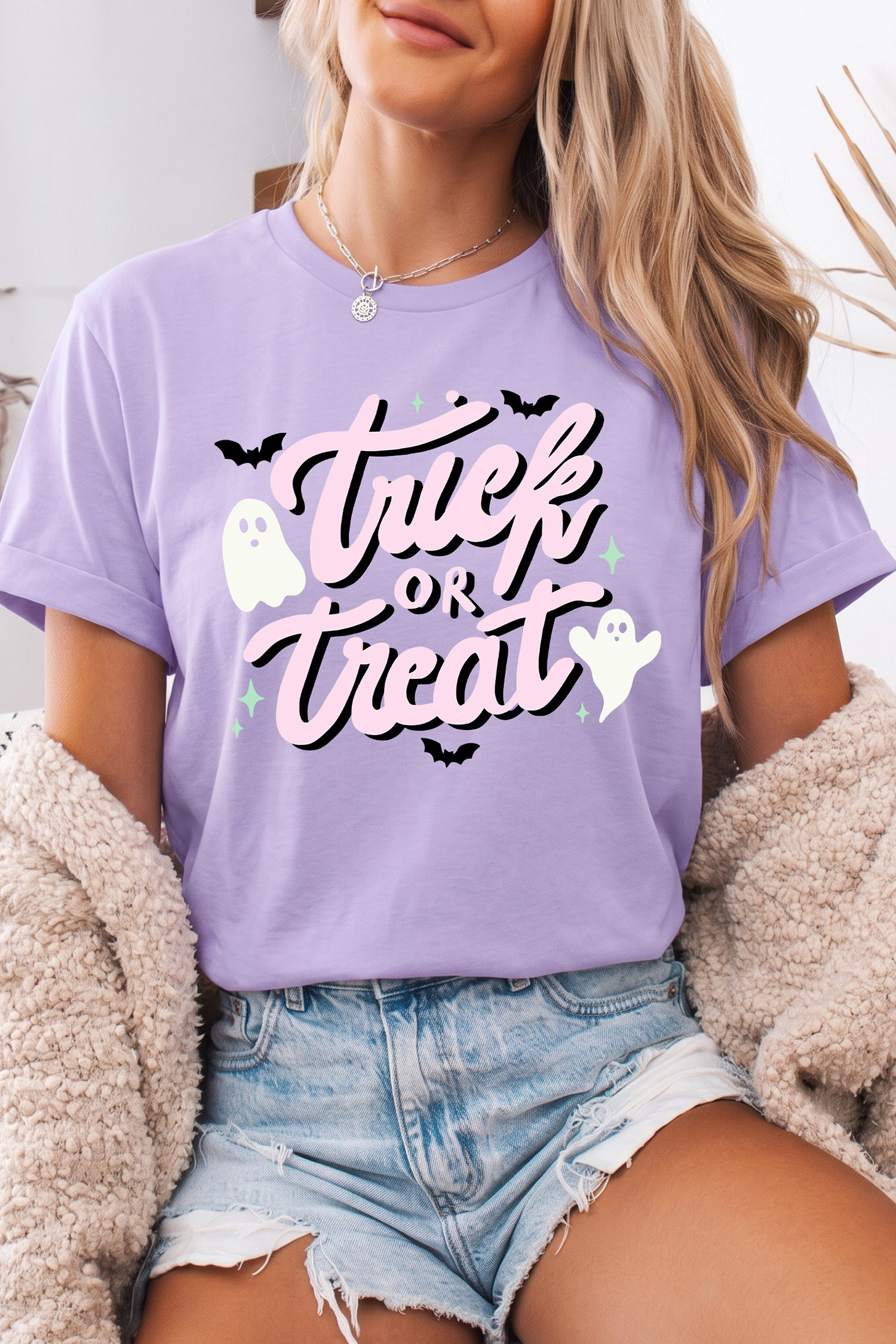 Trick Or Treat Graphic Tee, Women's Festive Summer Casual Top - Detail View 3