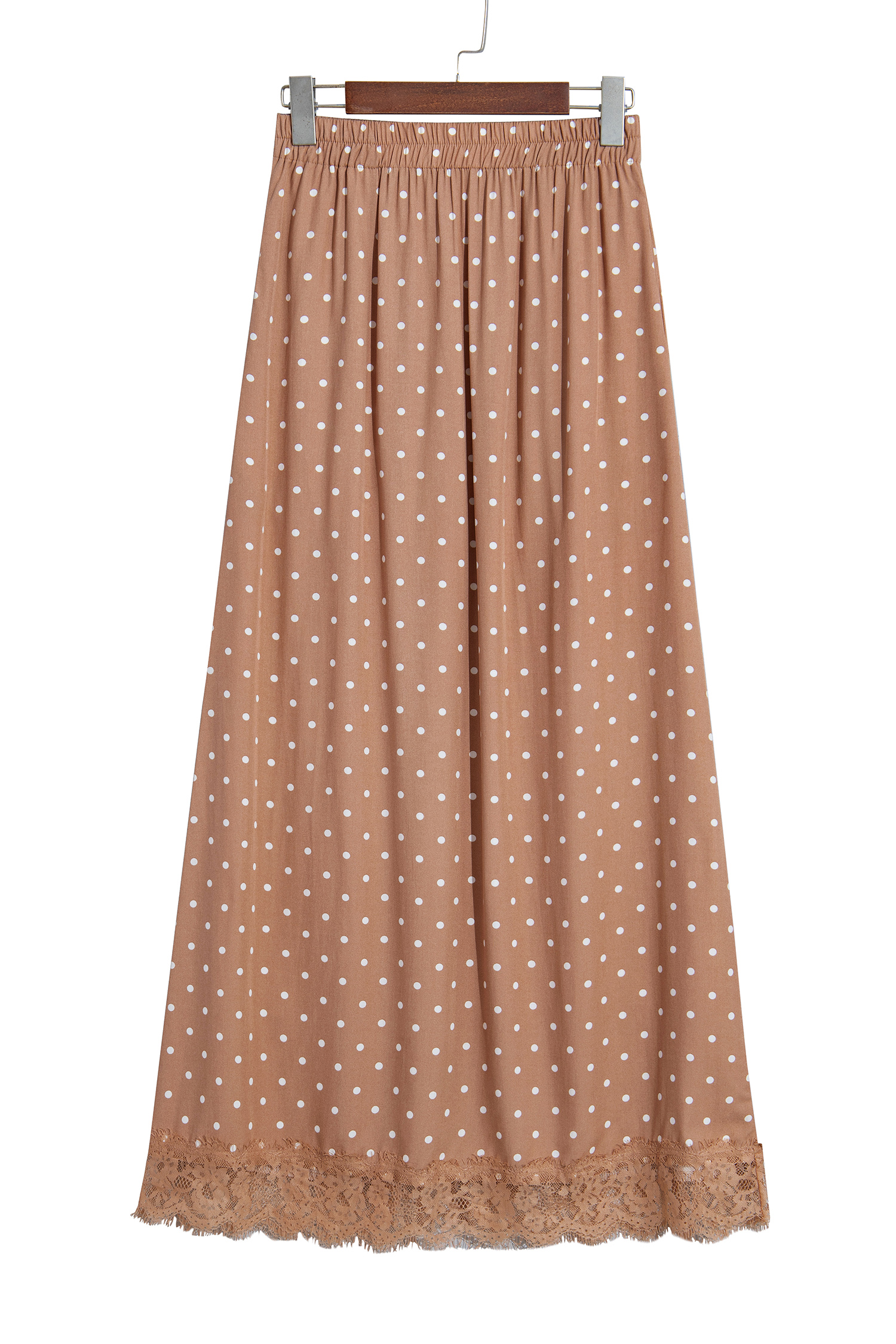 Elegant Polka Dot Maxi Skirt, Lace Trim Trendy Women's Style - Detail View 5