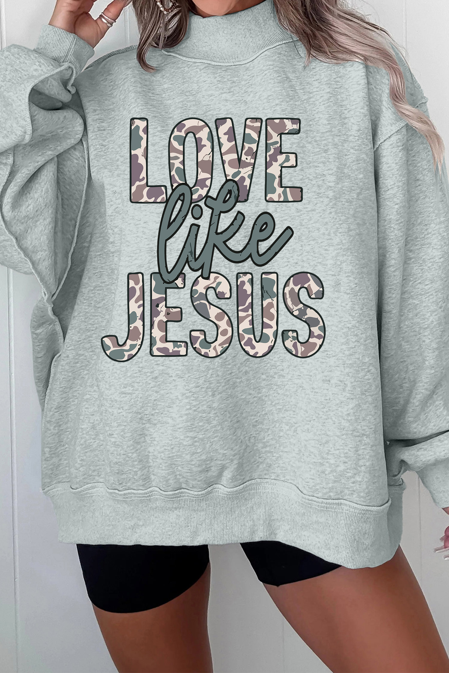 Graphic Camouflage Long Sleeve, Women's Faith Casual Pullover - Detail View 3